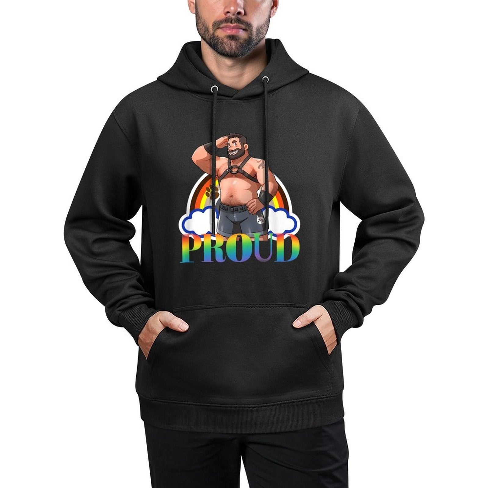 Proud Gay Pride - Leather Gay Daddy Man Bear Gay Bearded Layering Staple Hoodie