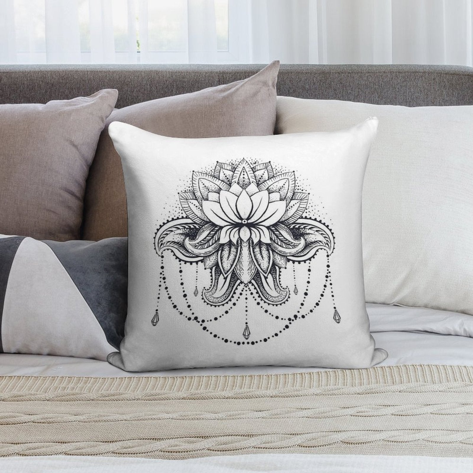 Ornamental Lotus Soft Warmth Comfort Throw Pillow