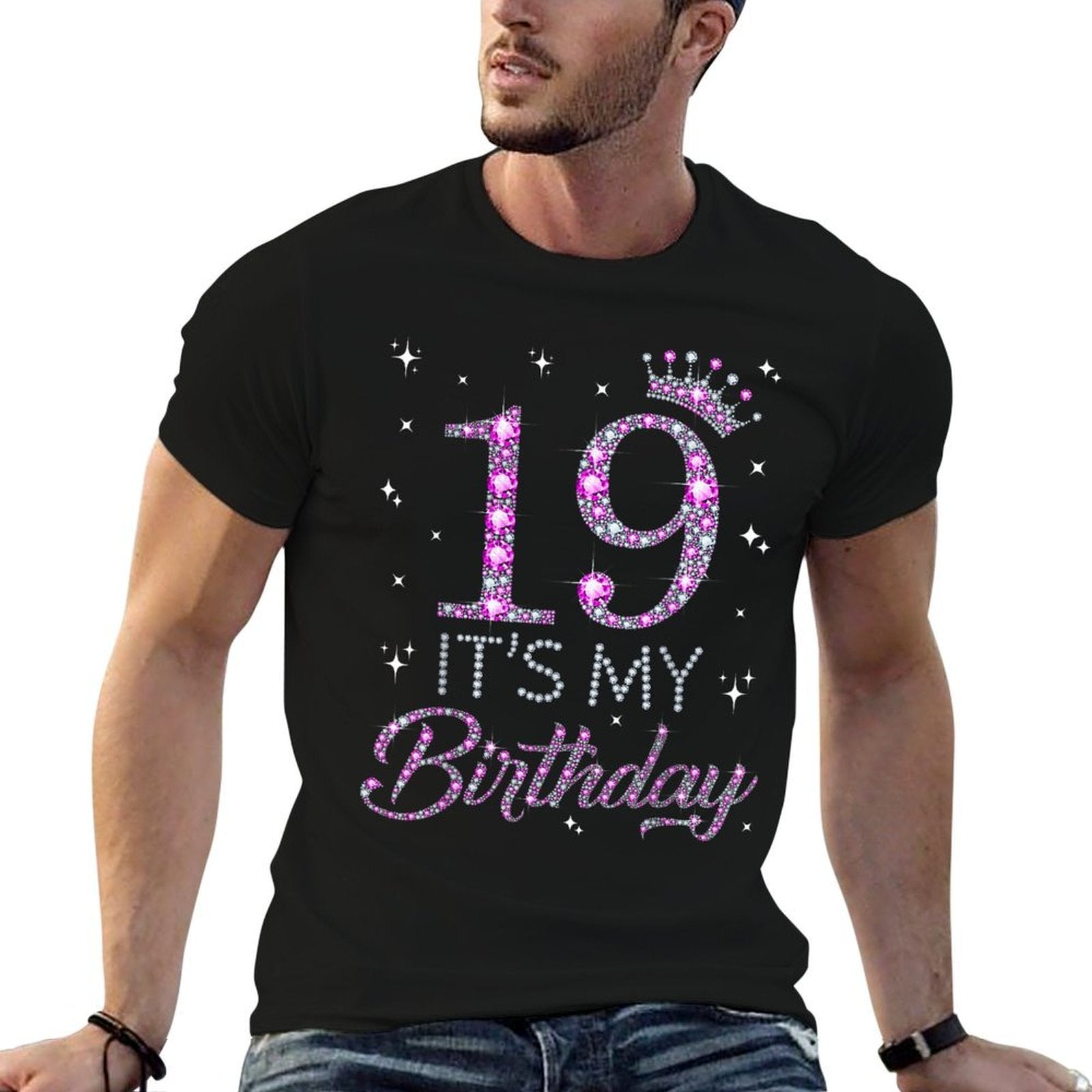 19 It's My Birthday Pink Crown Happy 19th Birthday Girl  Vintage-inspired T-Shirt