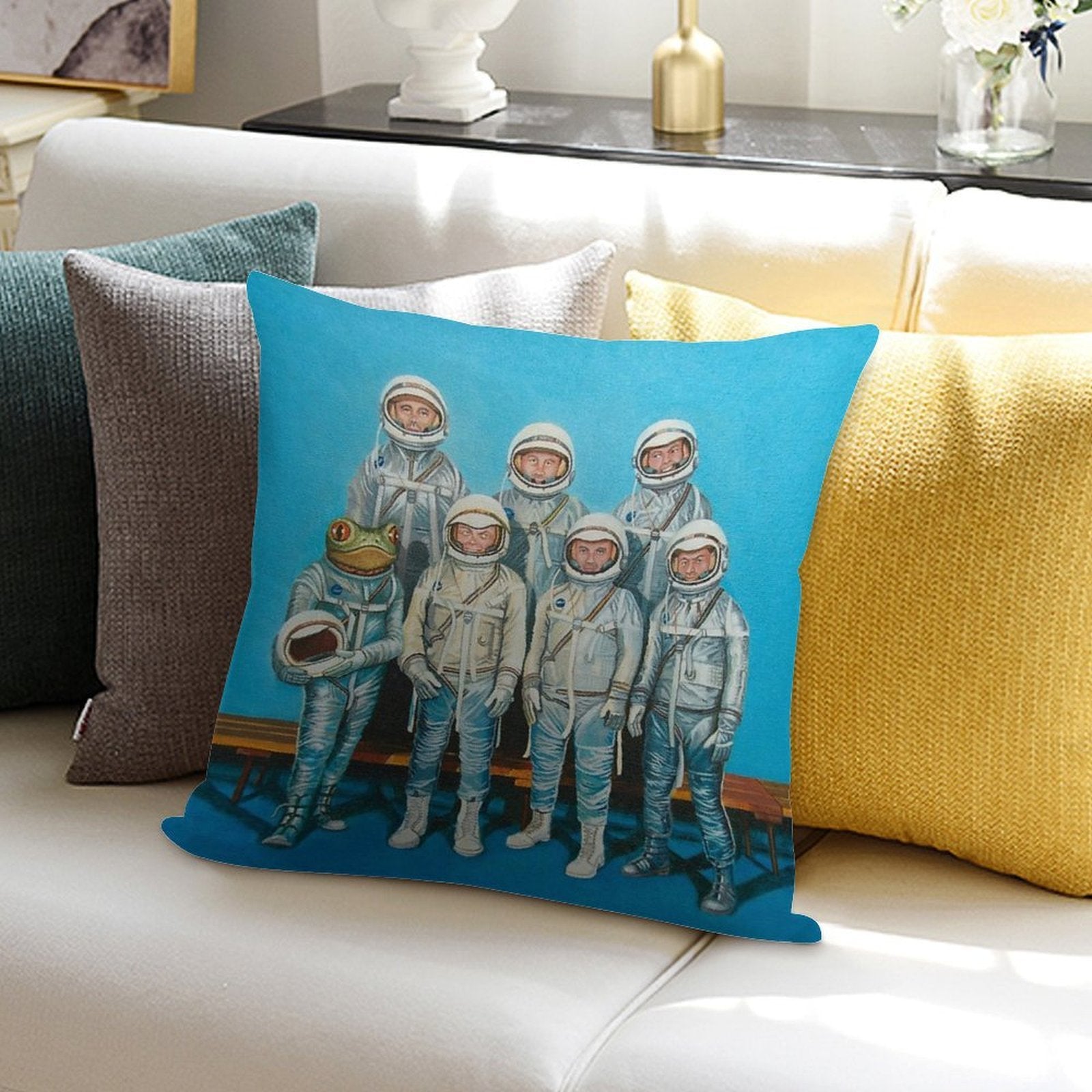 1959 Astronaut Frog's Space Race Soft Gift Ready Throw Pillow