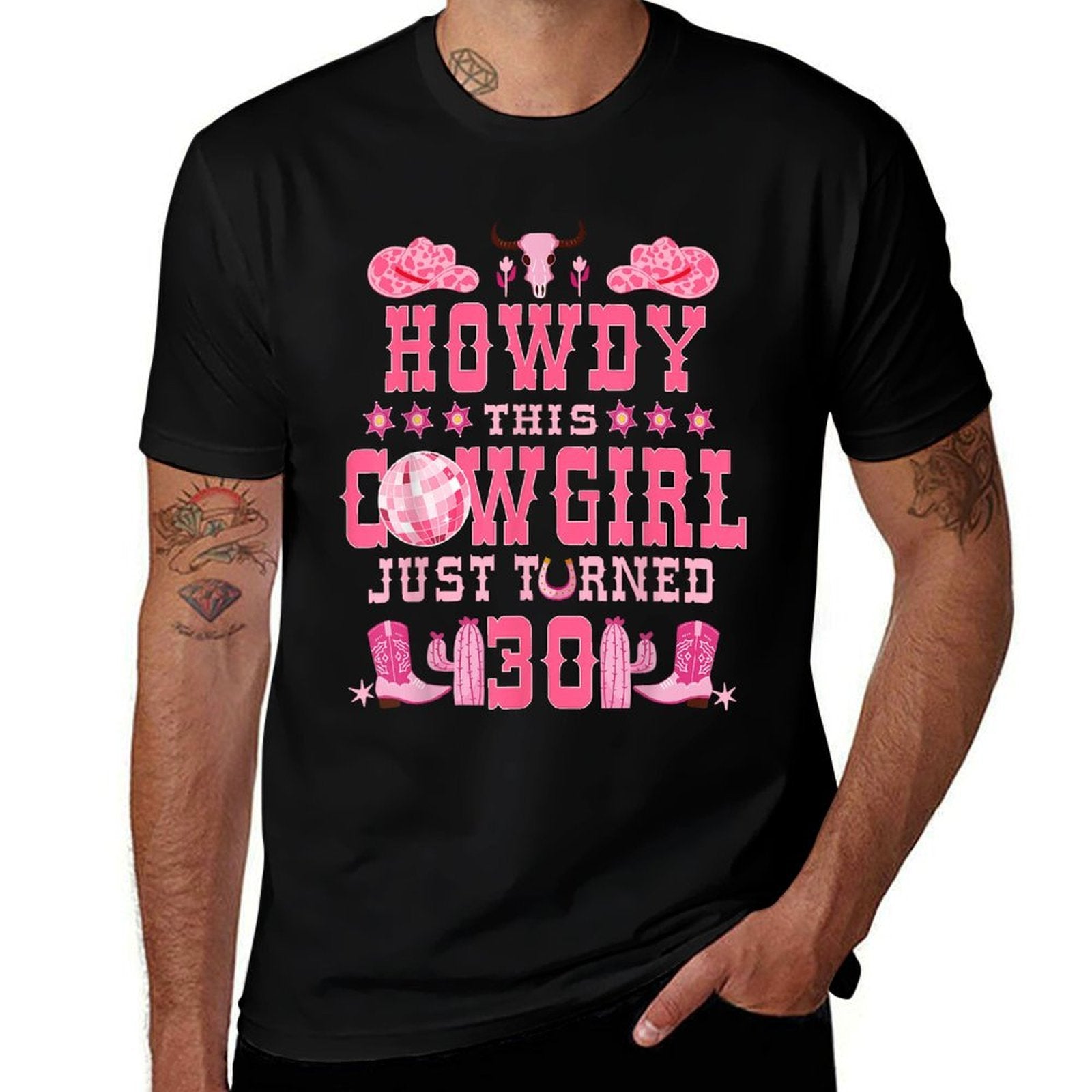 30yr Birthday Cowgirl Western 30Years Old Girl 30th Birthday  Rolled Sleeves T-Shirt