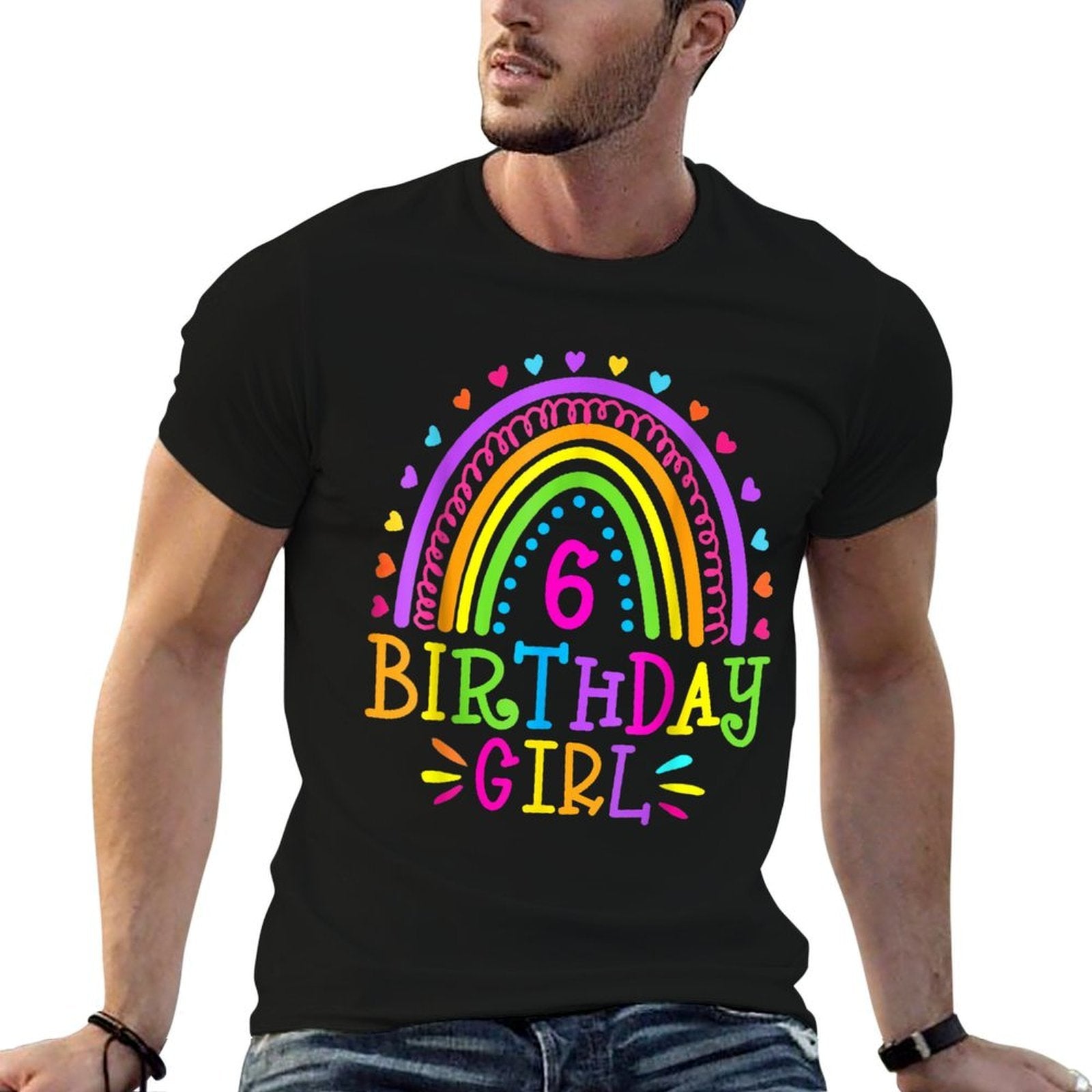 6 Year Old 6th Birthday Girl Rainbow  Slim-fit Cut T-Shirt