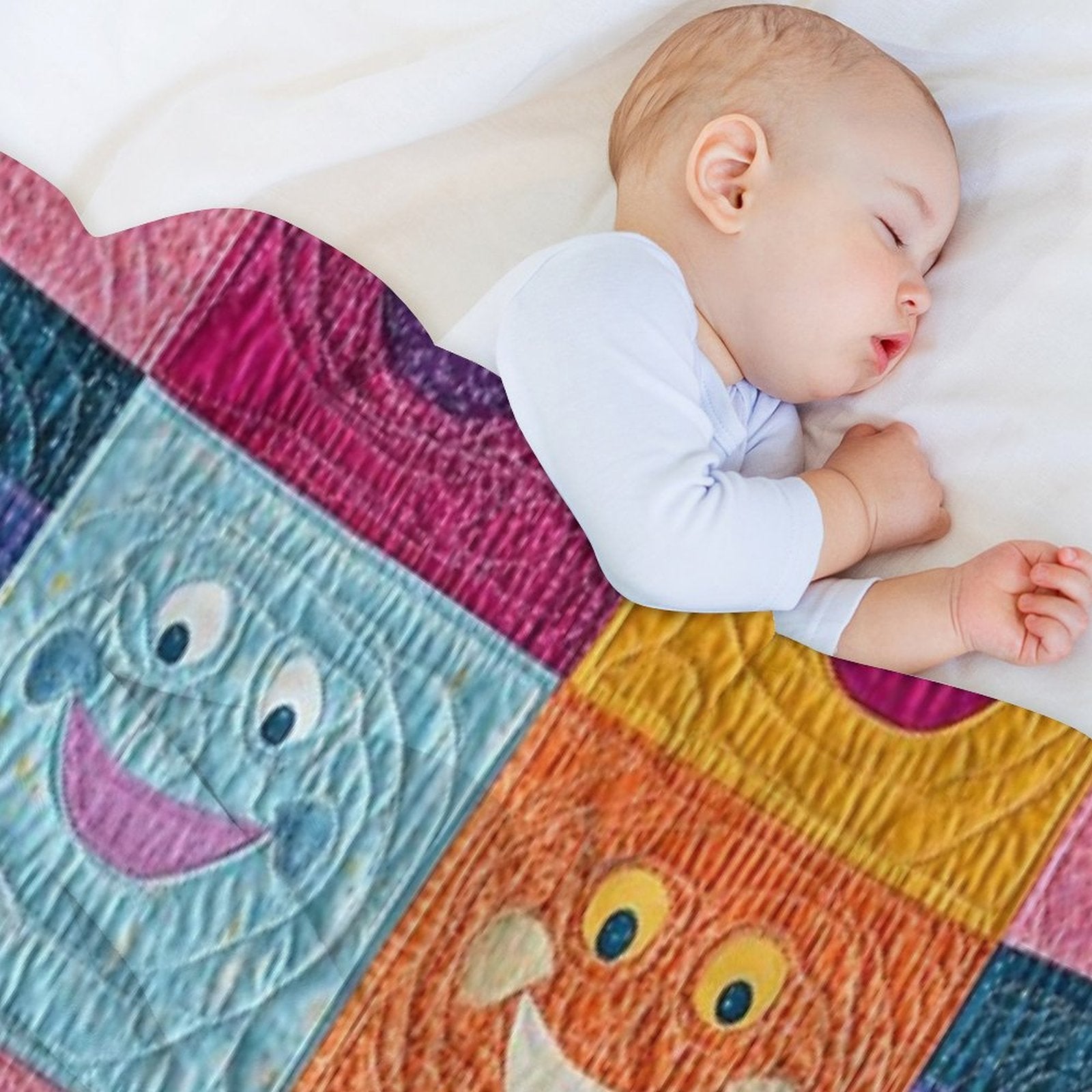 Colorful Smiling Faces Patchwork Pattern – Fun & Cheerful Design Versatility Throw Blanket