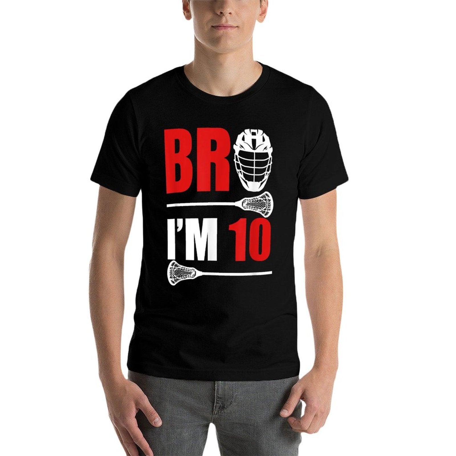 10th Birthday Boy Bro I'm 10 Year Old Lacrosse Theme  Heathered Texture T-Shirt