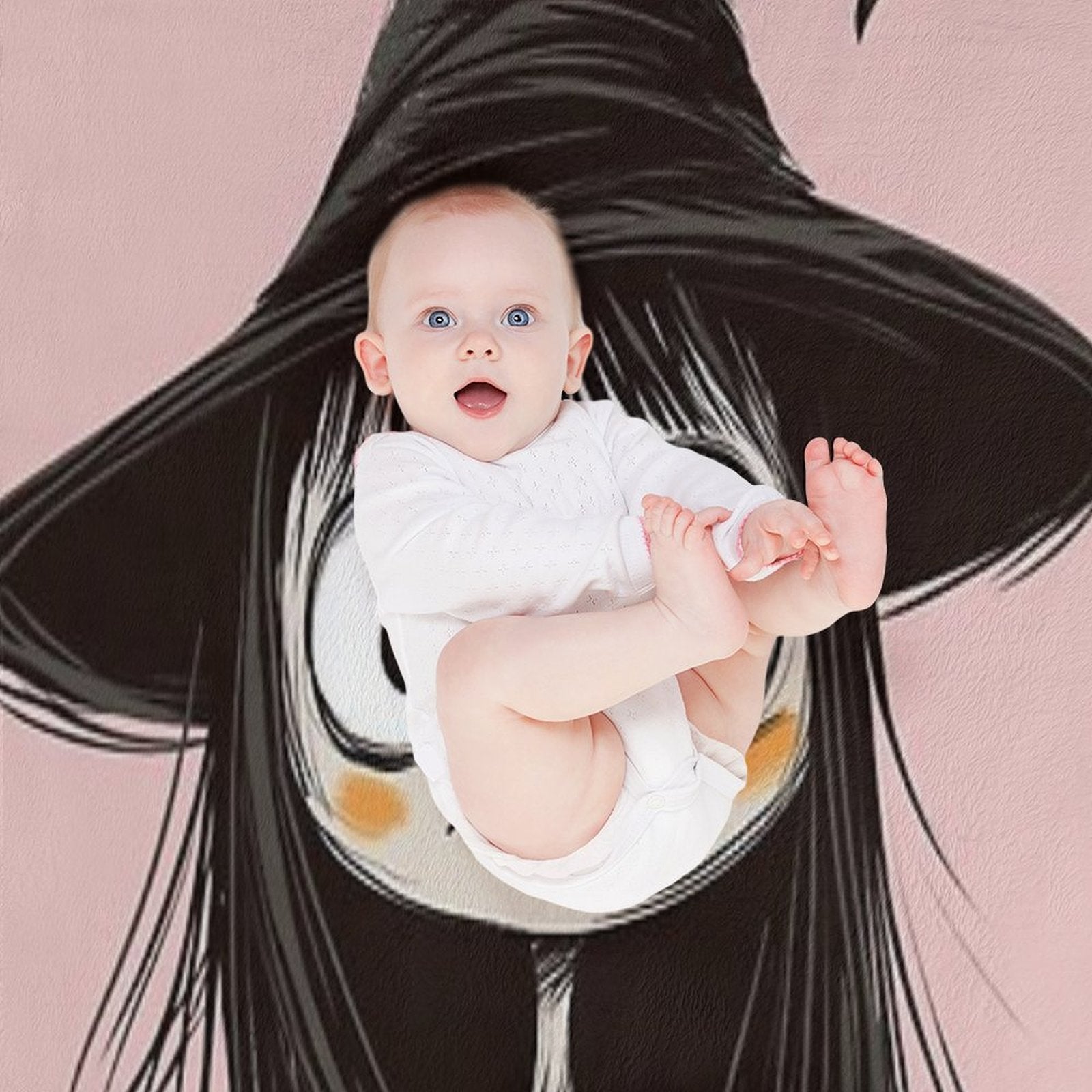 Spooky-Cute Witch in Sketch Style – Big Witch Hat & Big Eyes Travel-friendly Throw Blanket