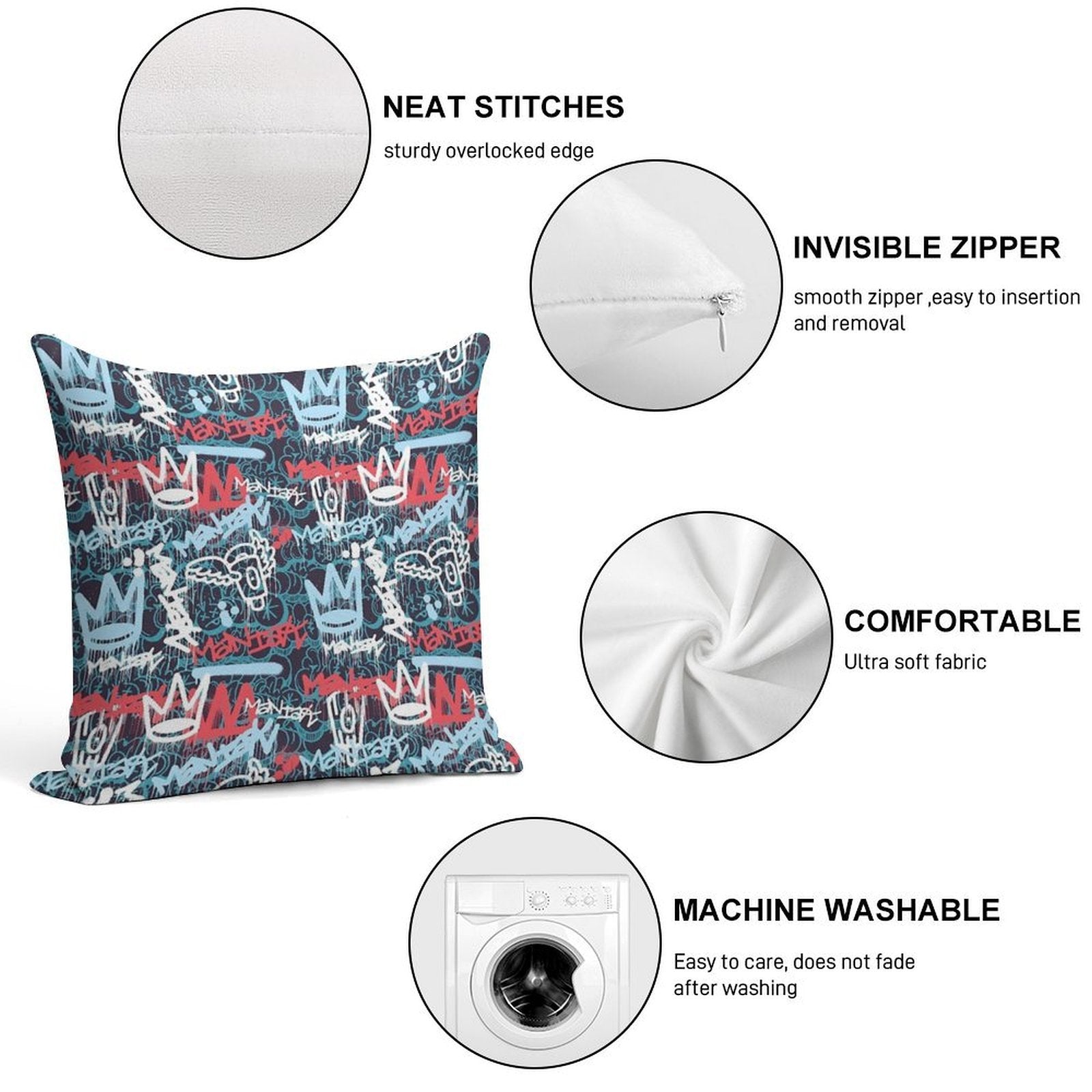 Maniak Tag & Throwie Patterned Print Soft Style Accent Throw Pillow