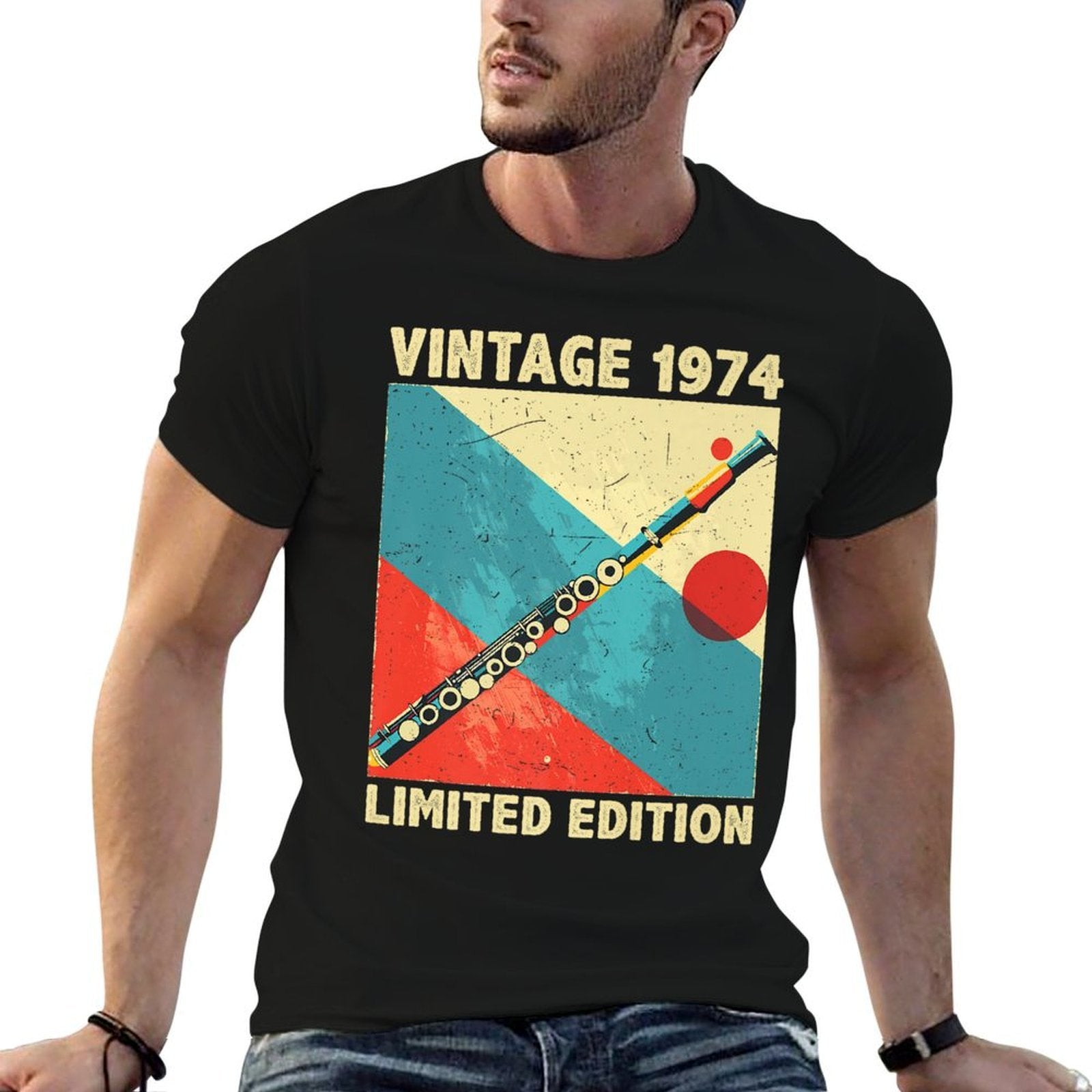 50 Years Old Gift Vintage 1974 Flute Lover 50th Birthday Premium  Polyester Blend T-Shirt