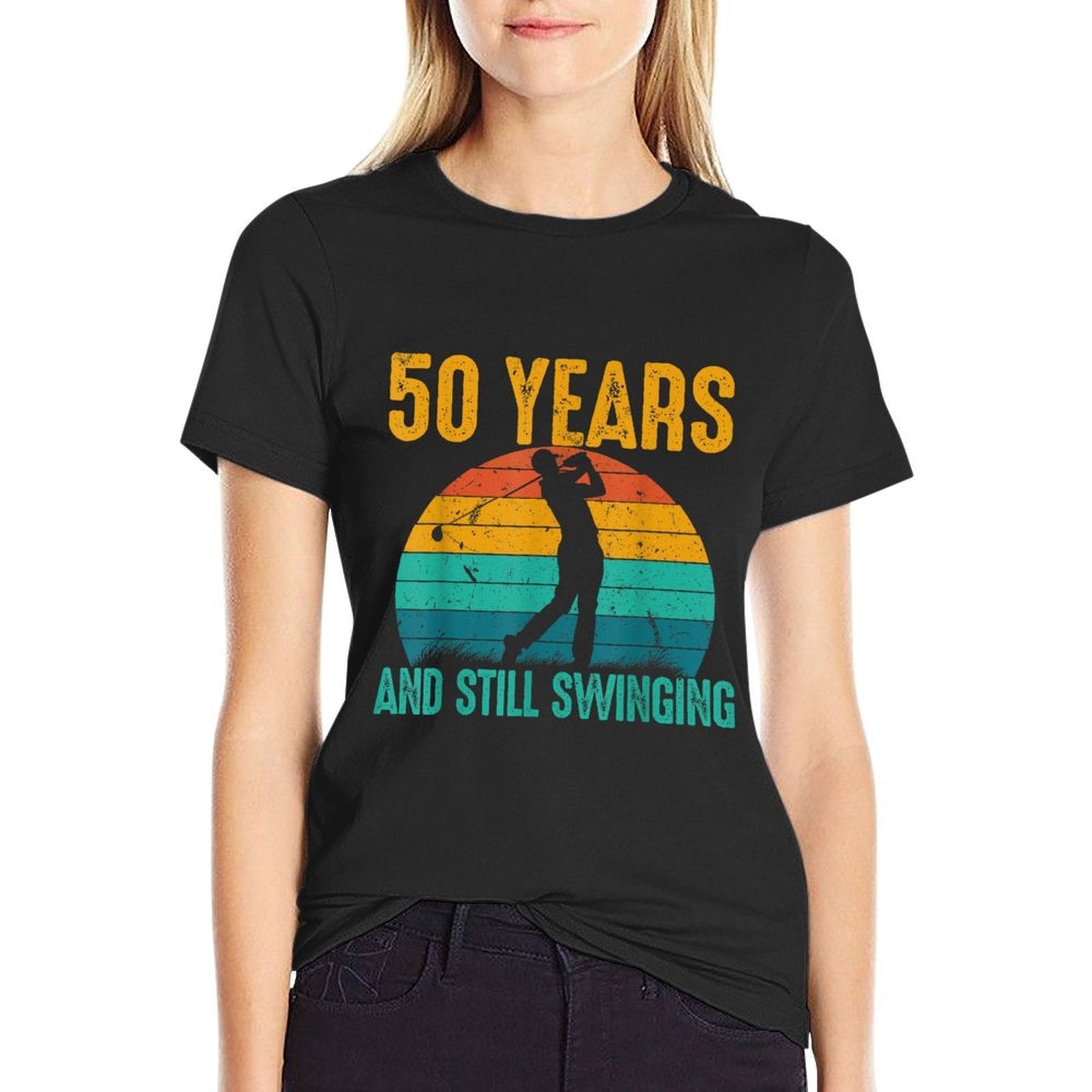 50 Years And Still Swinging Funny Golf 50th Birthday Party  Summer-ready Fabric T-Shirt