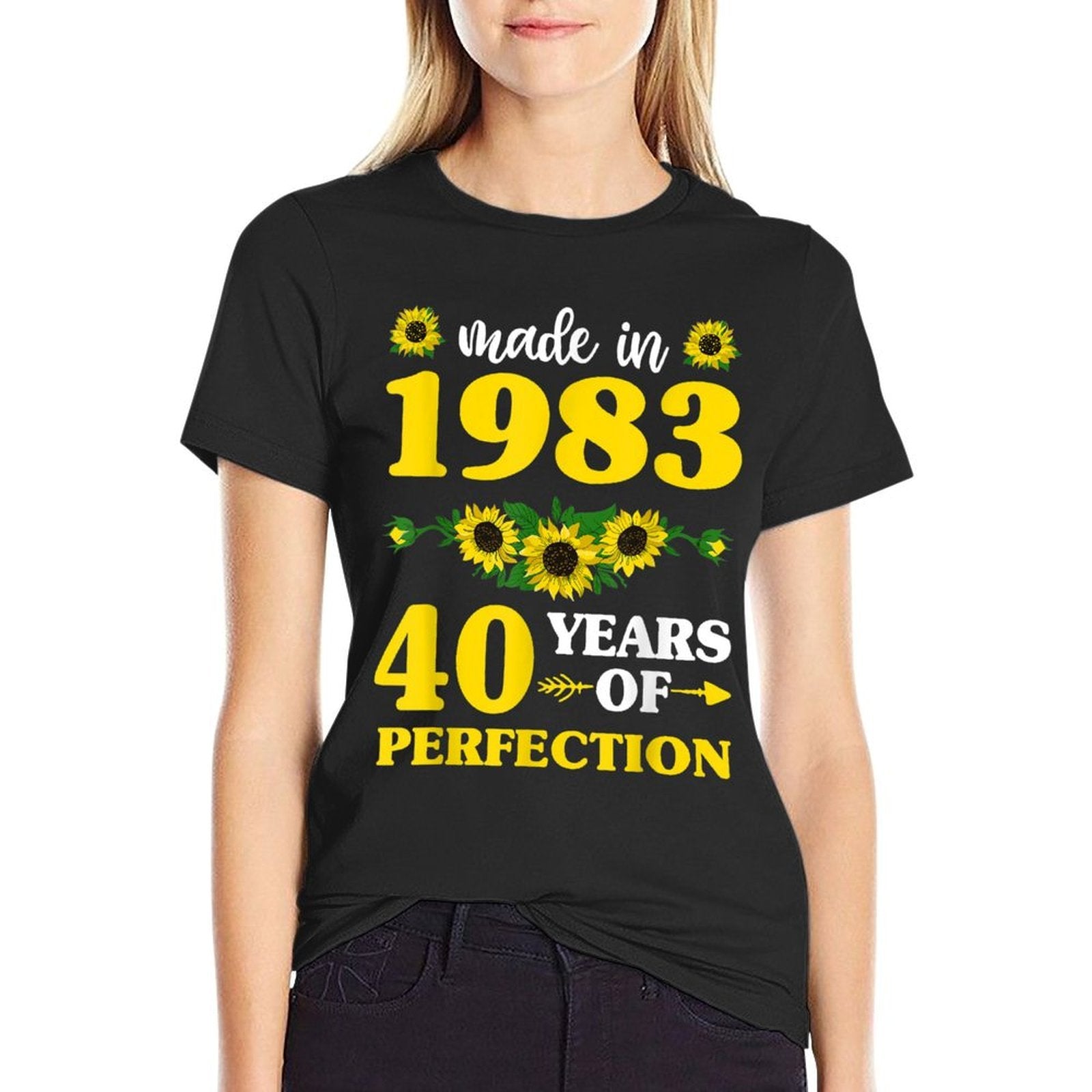 40th Birthdays For Women, Made In 1983 Sunflower  Oversized Silhouette T-Shirt