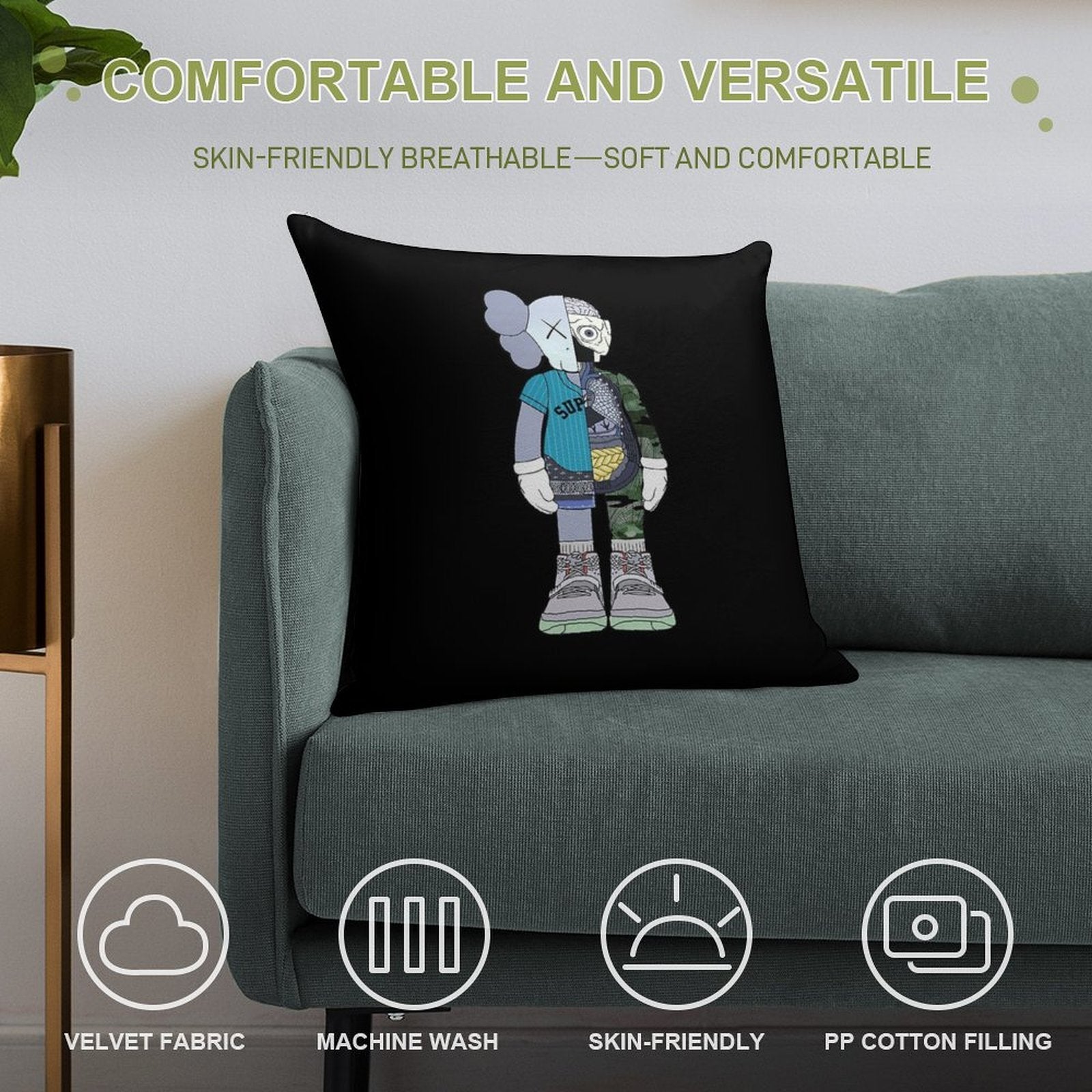 Half Robot Soft Luxury Feel Throw Pillow