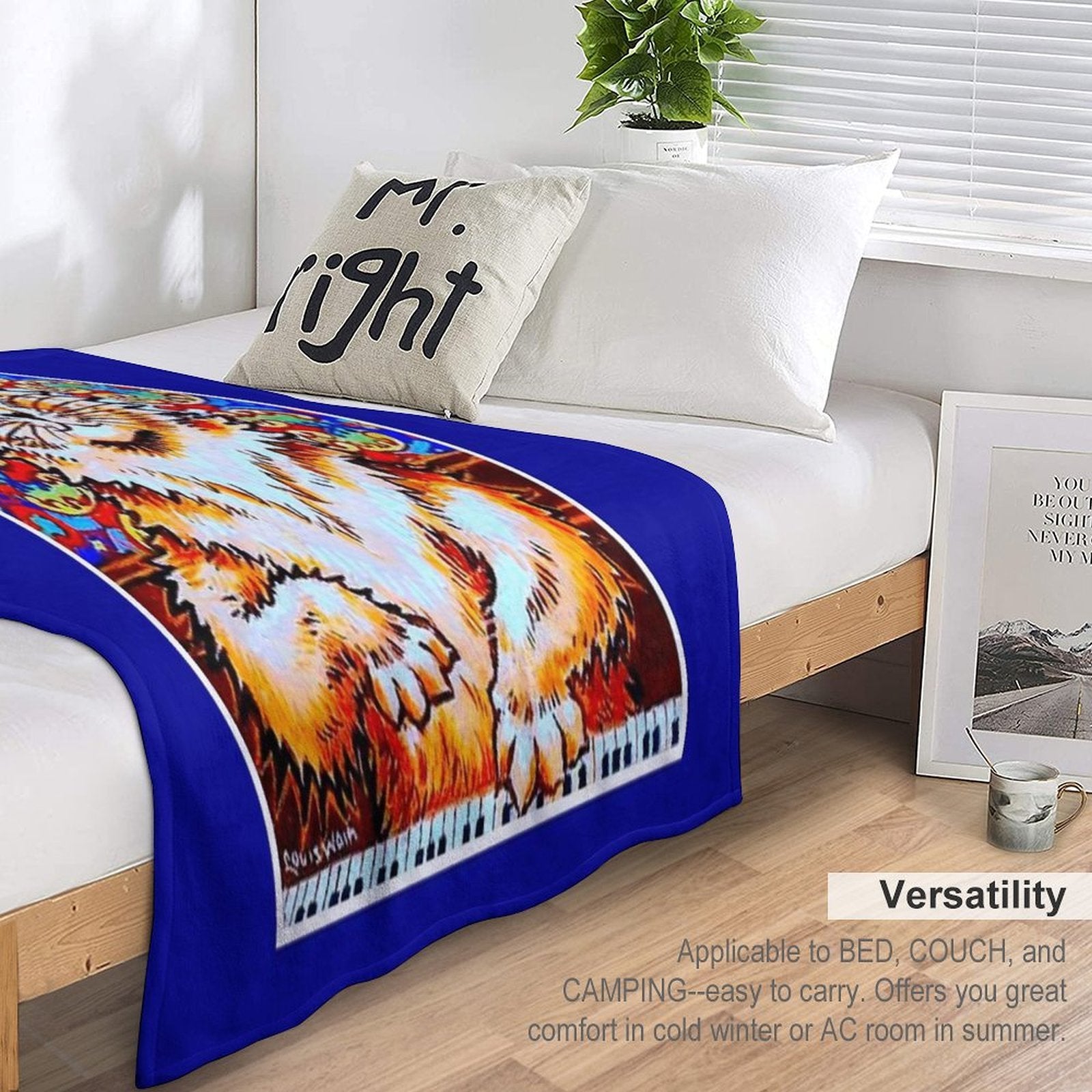 CAT PLAYING A PIANO  Vintage Psychedelic Abstract Louis Wain Print Wrinkle-free Throw Blanket