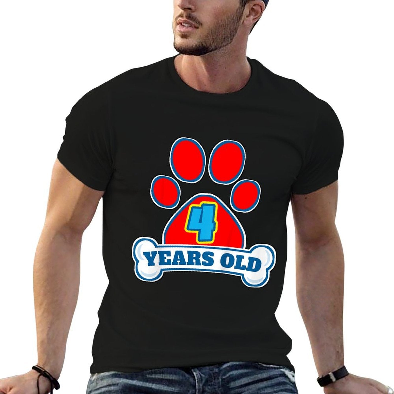 4 Year Old 4th Birthday Paw Themed Party Gift Boys Girls  Breathable T-Shirt