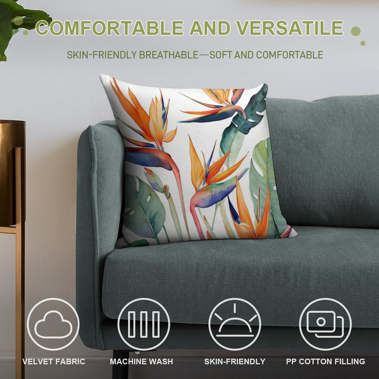 Birds of Paradise Soft Short Plush Fabric Throw Pillow