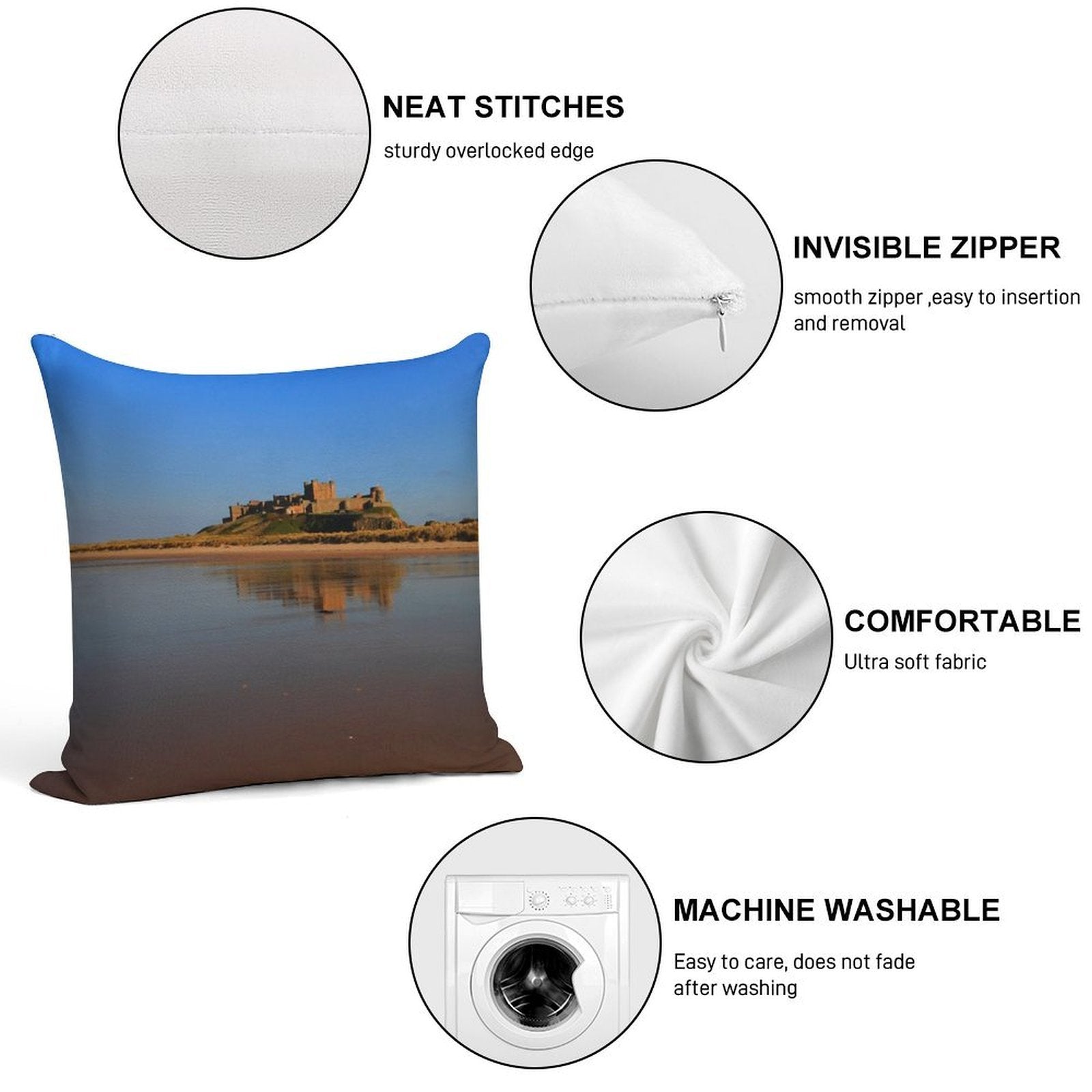Bamburgh Castle Soft Skin-Friendly Throw Pillow