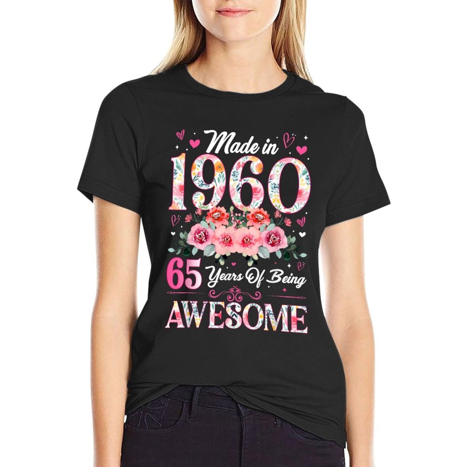 65 Year Old Made In 1960 Floral 65th Birthday Women  Odor-resistant T-Shirt