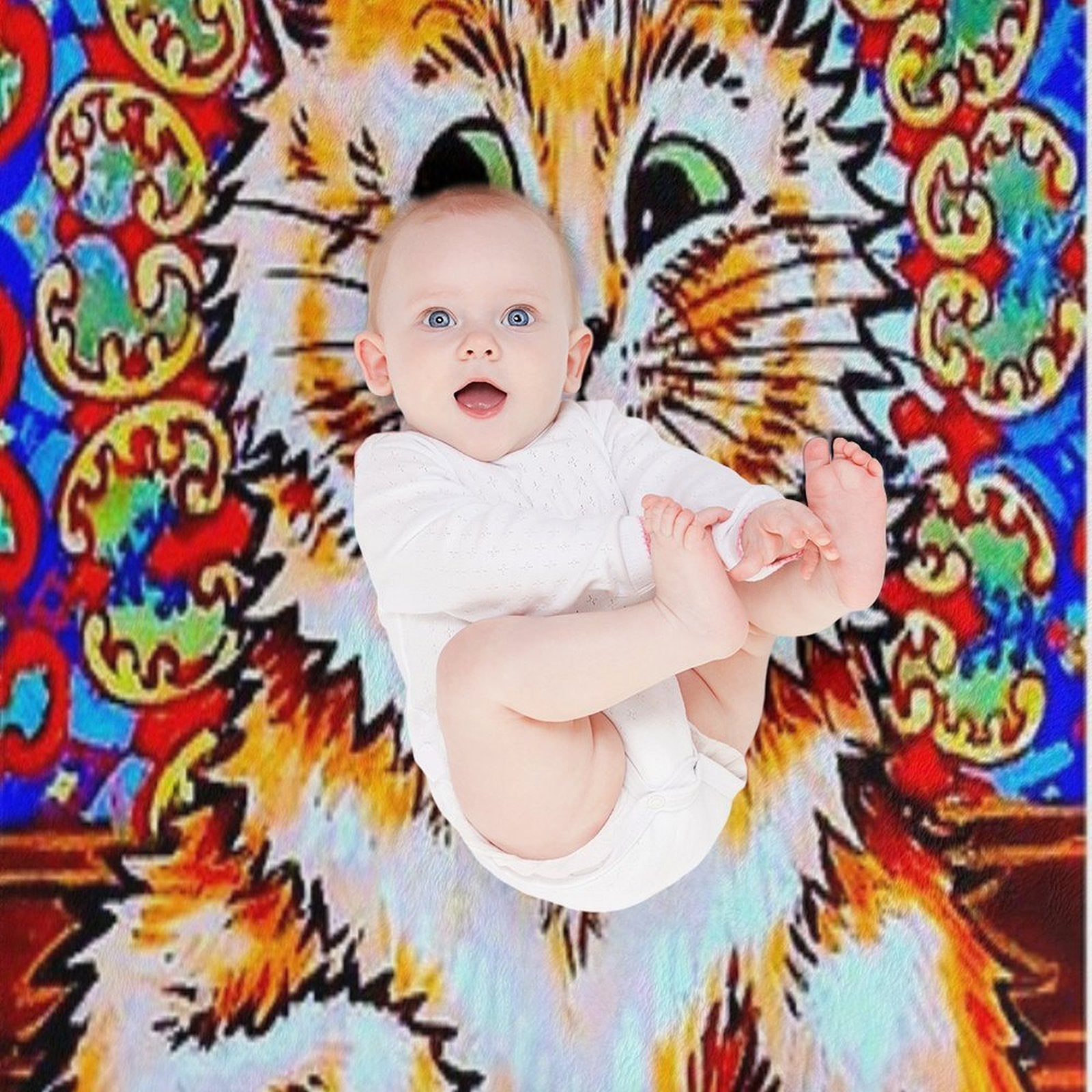 CAT PLAYING A PIANO  Vintage Psychedelic Abstract Louis Wain Print Wrinkle-free Throw Blanket