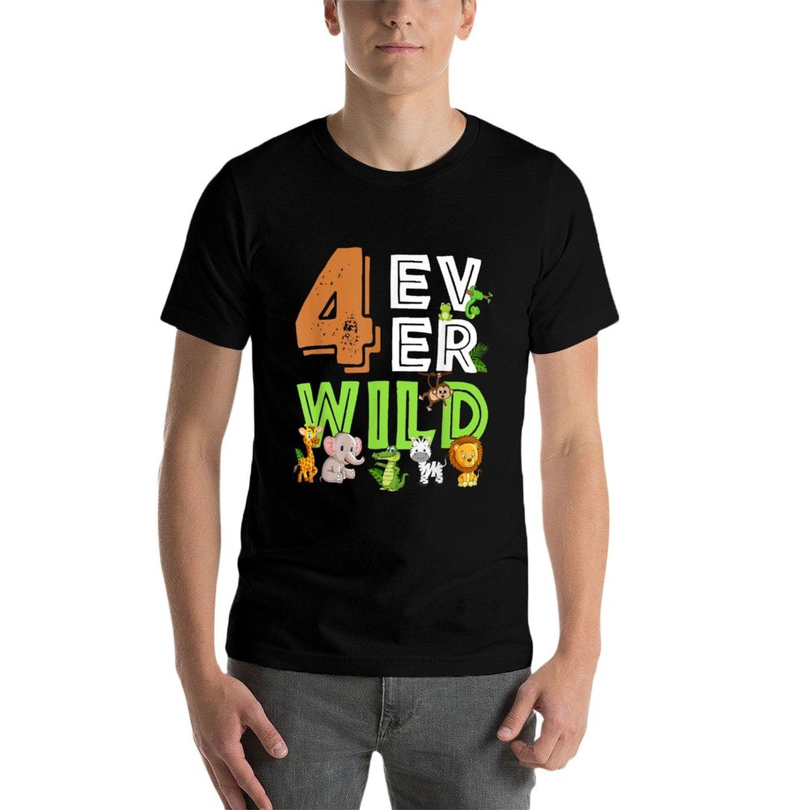 4 Ever Wild Birthday Decorations Boy Zoo 4th Birthday Party  Ribbed Collar T-Shirt