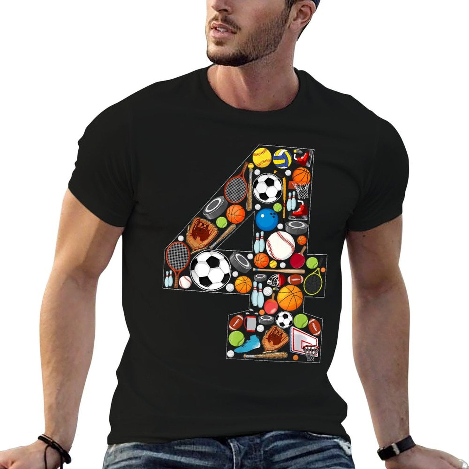4th Birthday Sports Theme 4 Year Old Boy Girl Birthday  Relaxed-fit T-Shirt