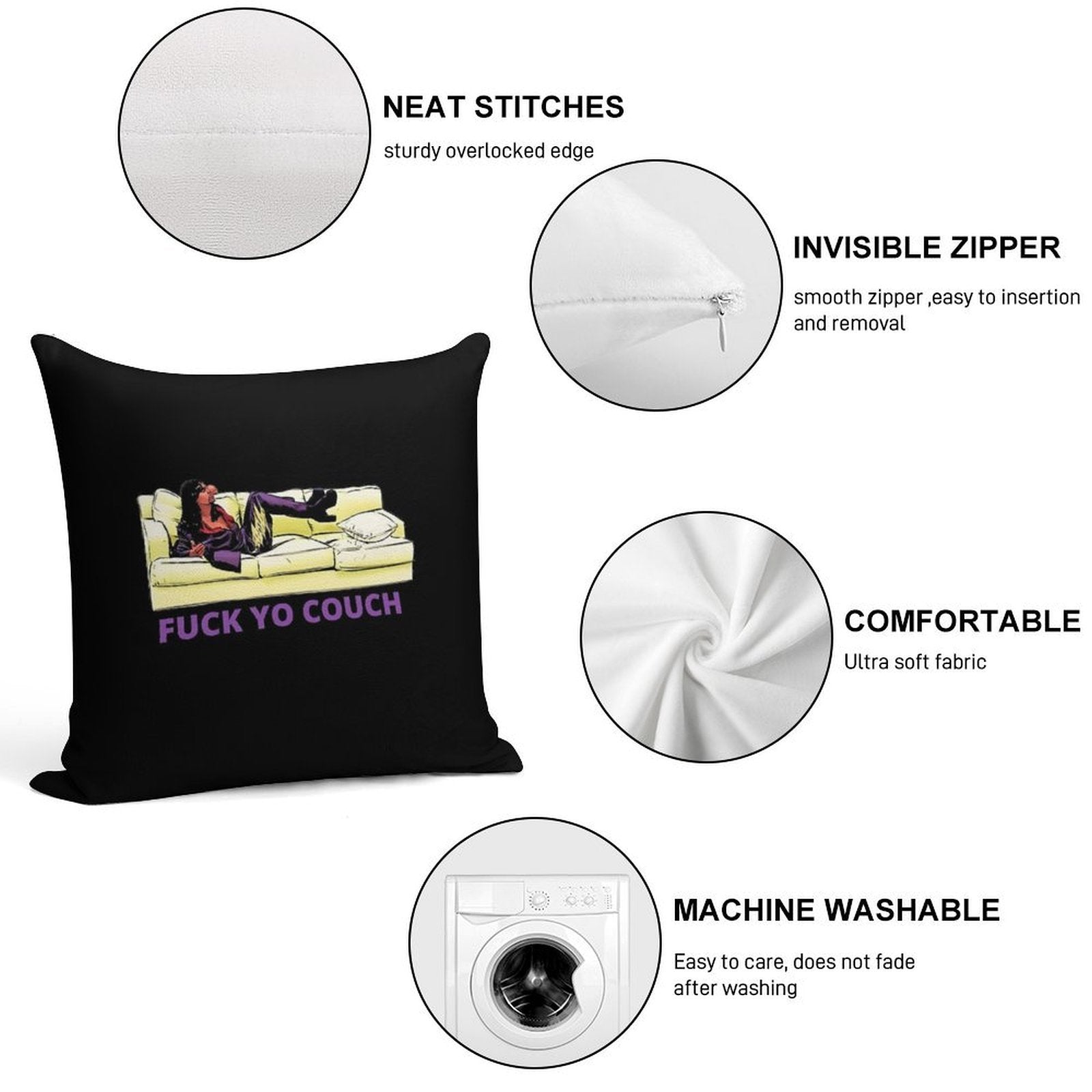 Fck Yo Couch Soft Fade-Resistant Throw Pillow