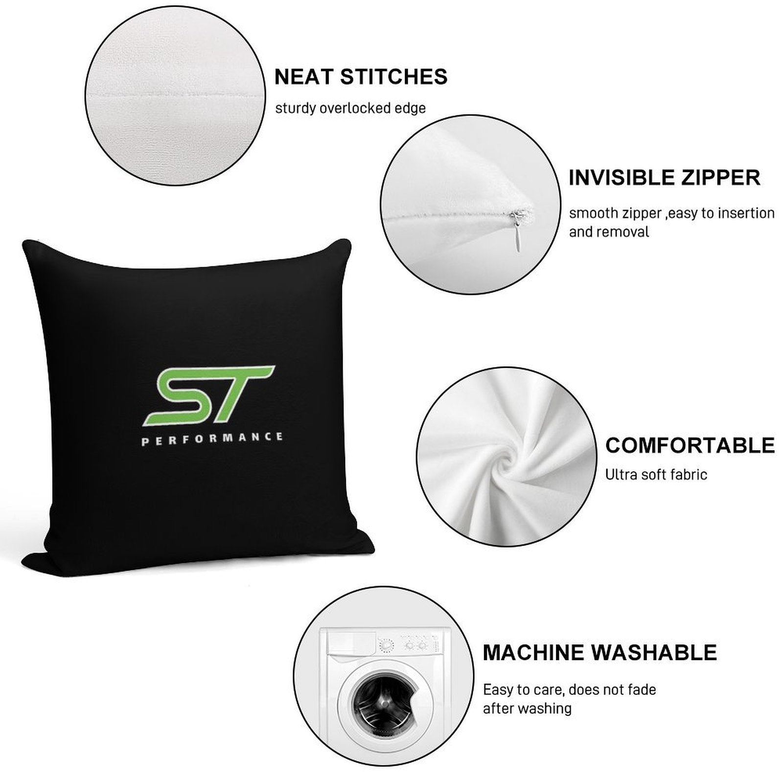 Motorsport  ST  Focus  Performance  Green Soft Reinforced Edging Throw Pillow