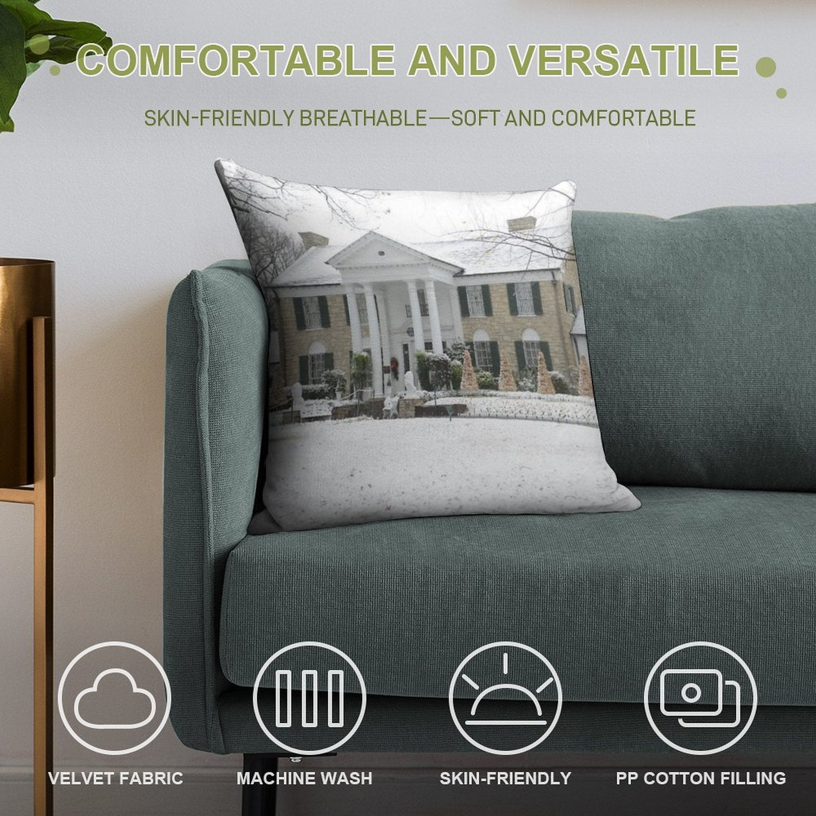 Elvis Presley Graceland in The Snow Soft Skin-Friendly Throw Pillow