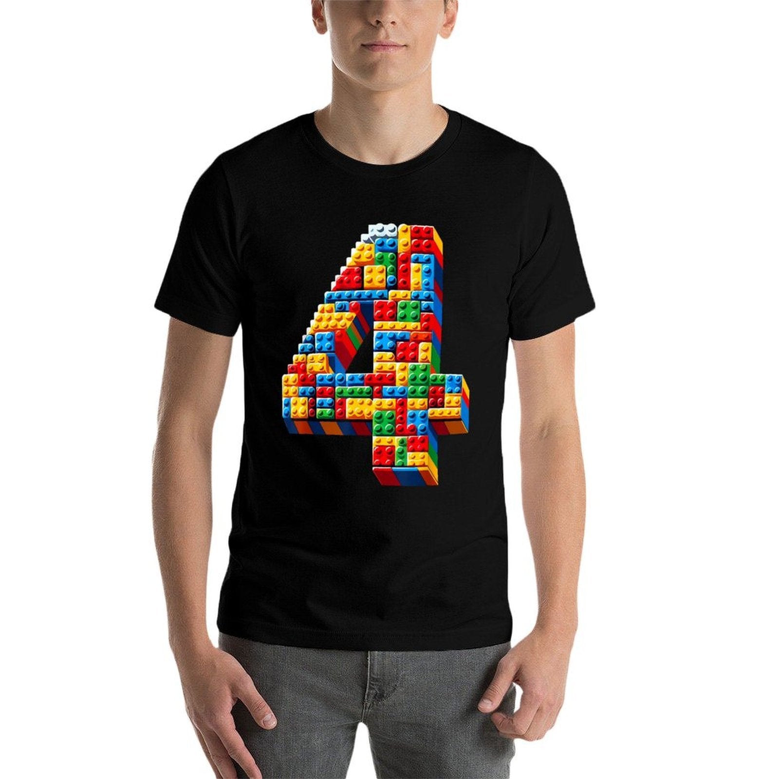 4 Year Old Blocks Building Master Builder 4th Birthday Boy  Rolled Sleeves T-Shirt