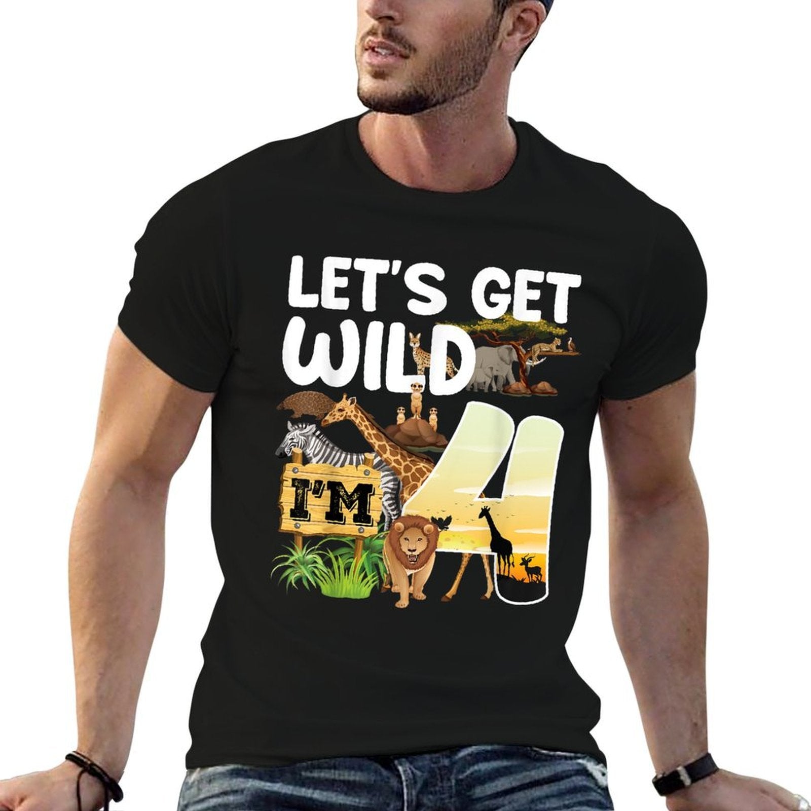 4 Year Old Zoo Birthday Safari Jungle Animal 4th B-day  Slim-fit Cut T-Shirt