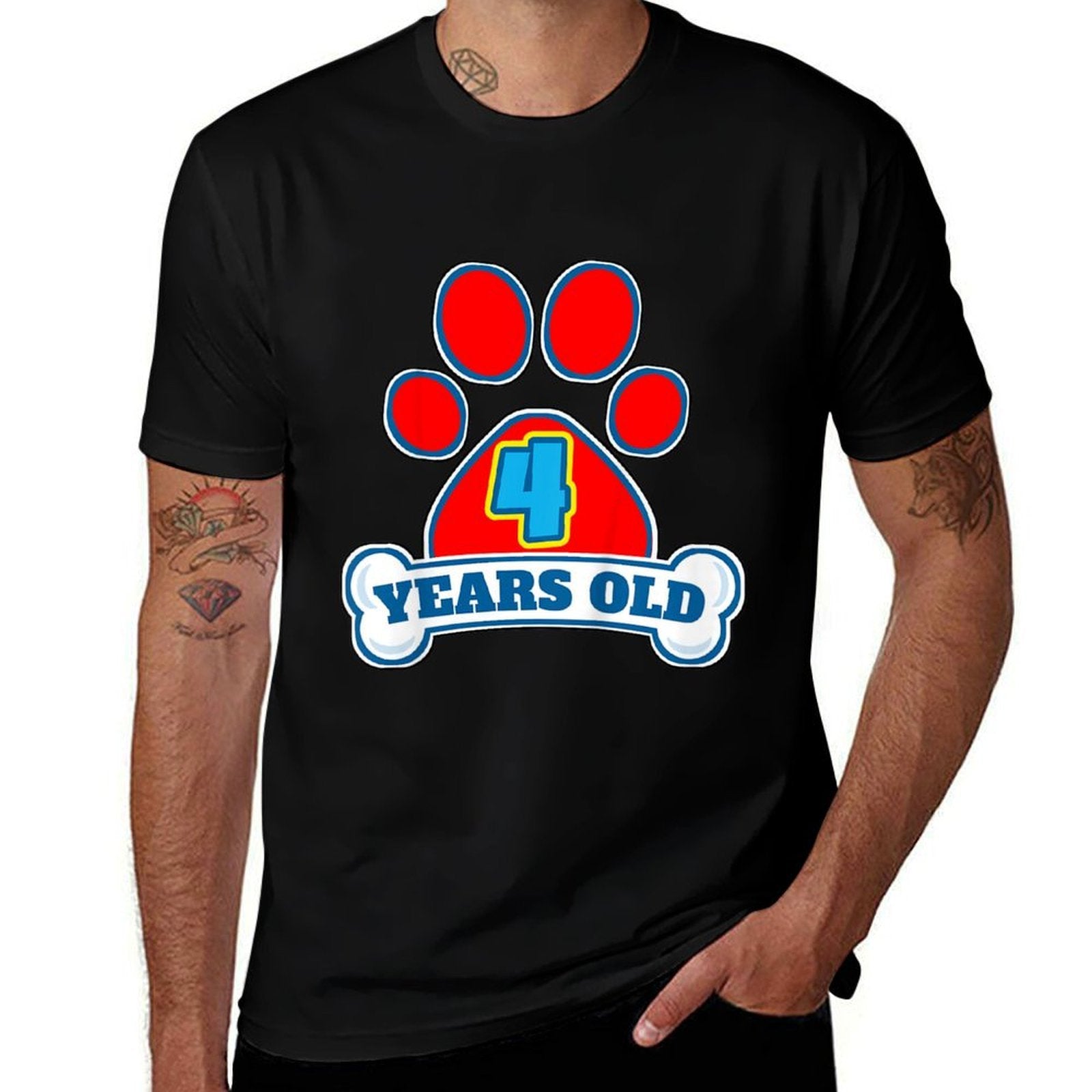 4 Year Old 4th Birthday Paw Themed Party Gift Boys Girls  Breathable T-Shirt