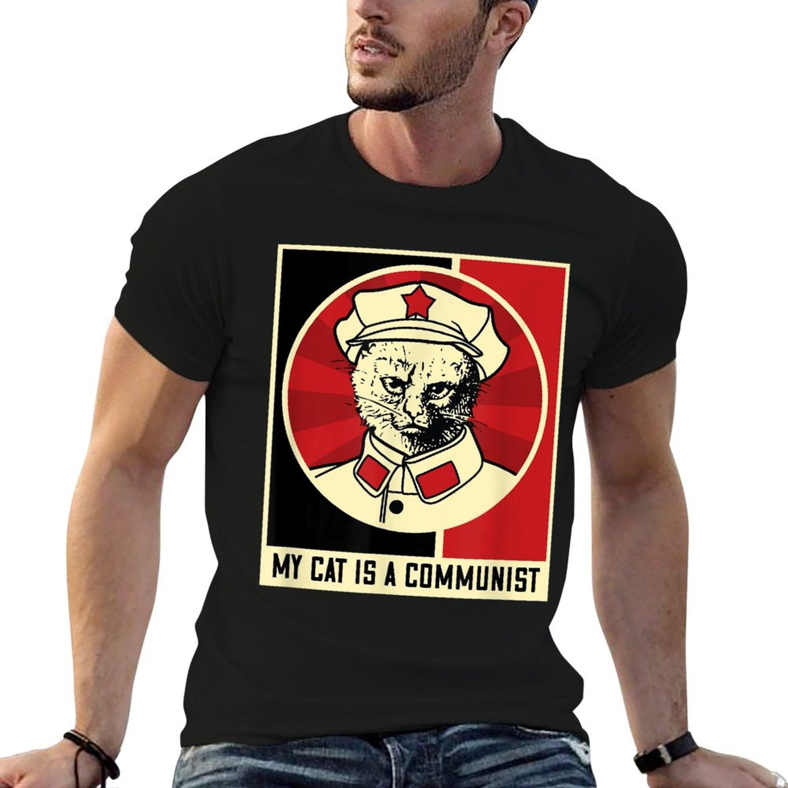 My Cat Is A Communist Vintage Political Satire Meme Men Women Kids  Lightweight T-Shirt