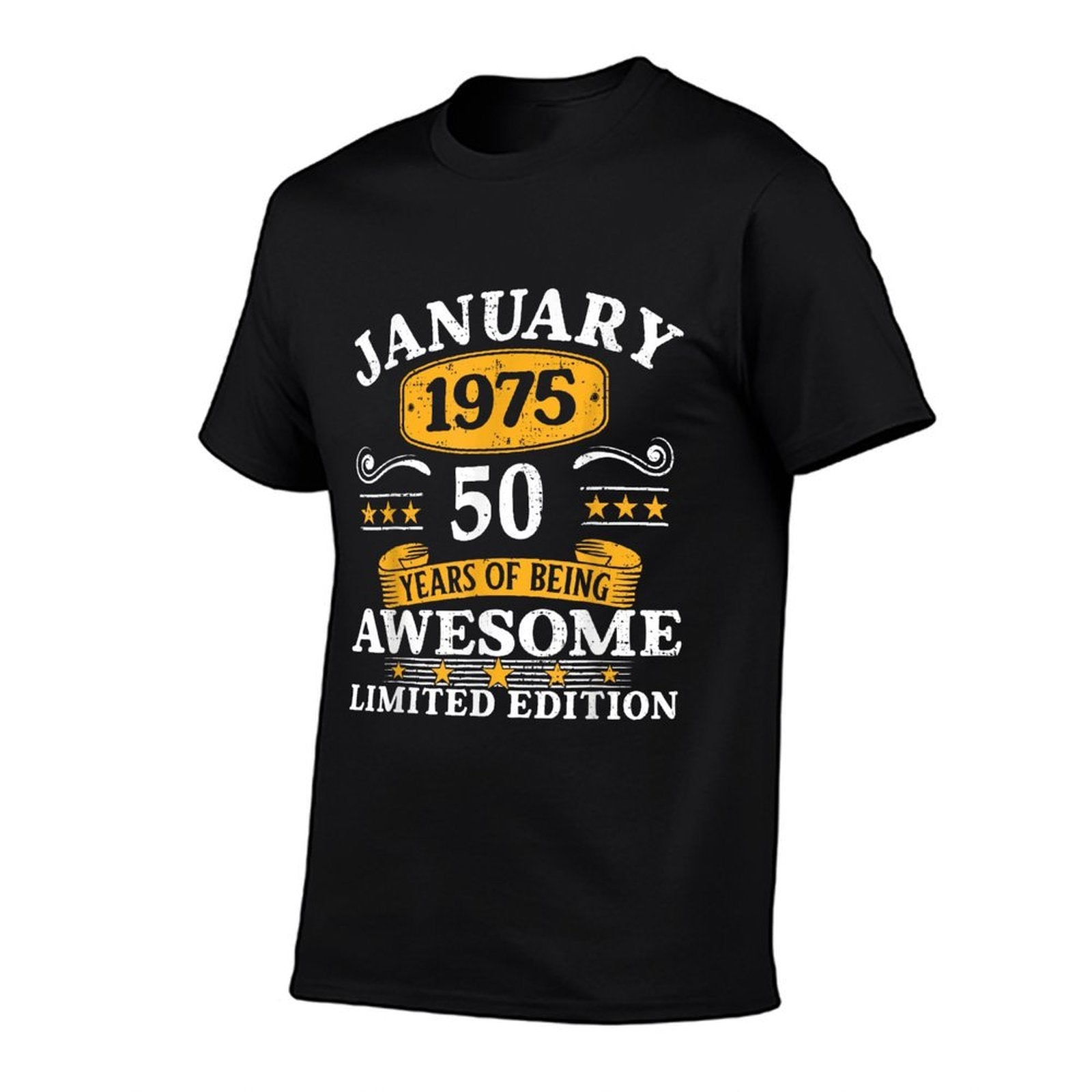50 Years Old Awesome Since January 1975 50th Birthday Gifts  Ribbed Collar T-Shirt