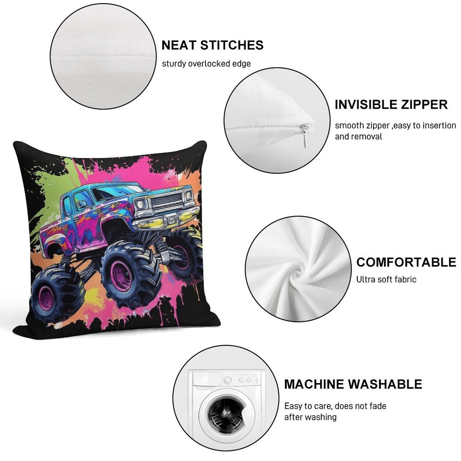 Cool Truck Soft Bedroom Essential Throw Pillow