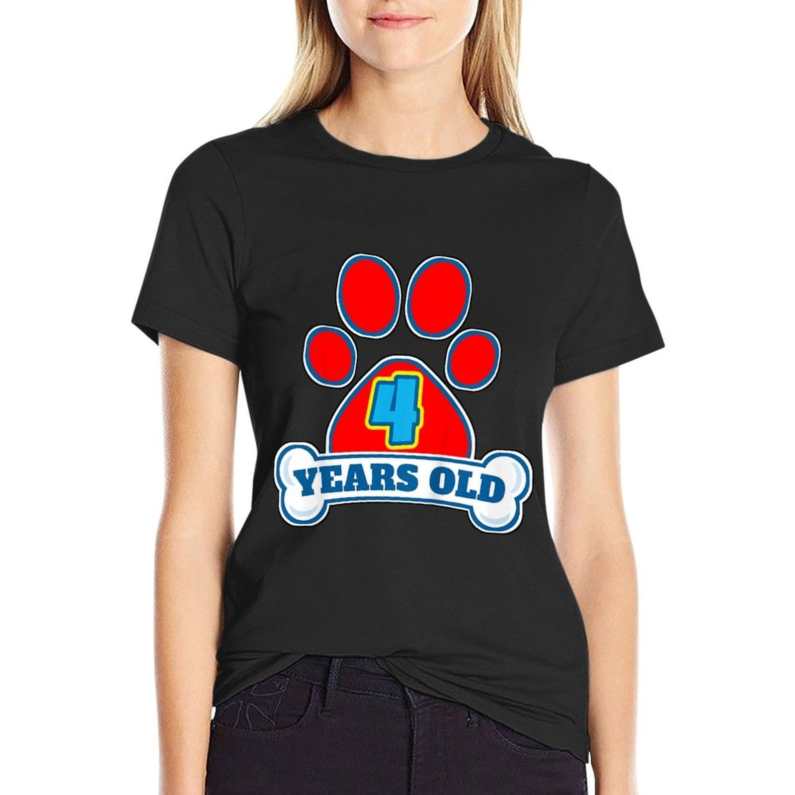 4 Year Old 4th Birthday Paw Themed Party Gift Boys Girls  Breathable T-Shirt
