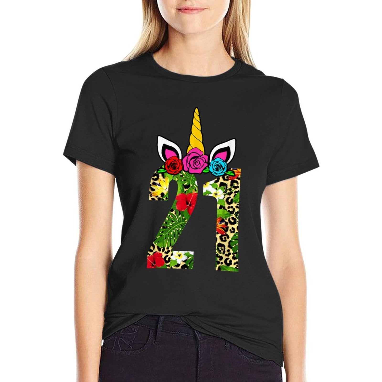 21 Years Old Birthday Girl Floral Unicorn 21st Birthday Kids  Soft T-Shirt