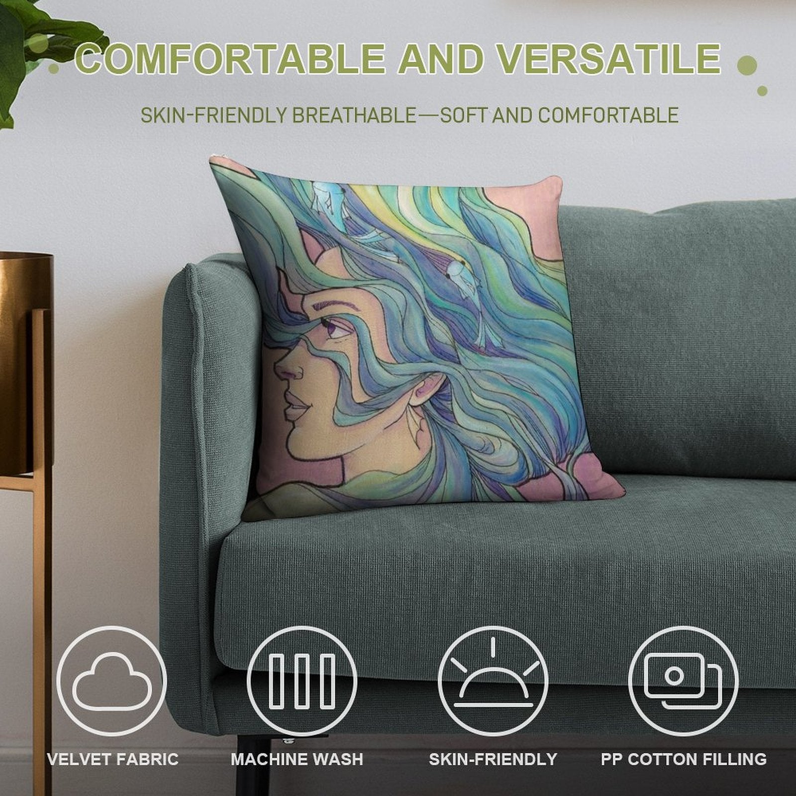Ocean Wave Soft Washable Throw Pillow