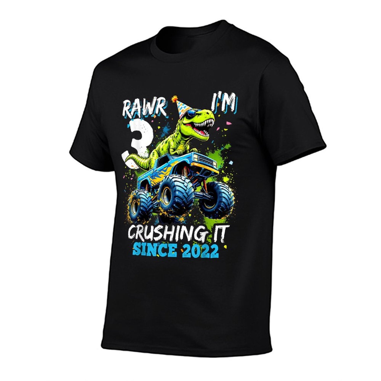 3rd Birthday Monster Truck Dinosaur Party Boys Rawr I'm 3  High-quality Stitching T-Shirt