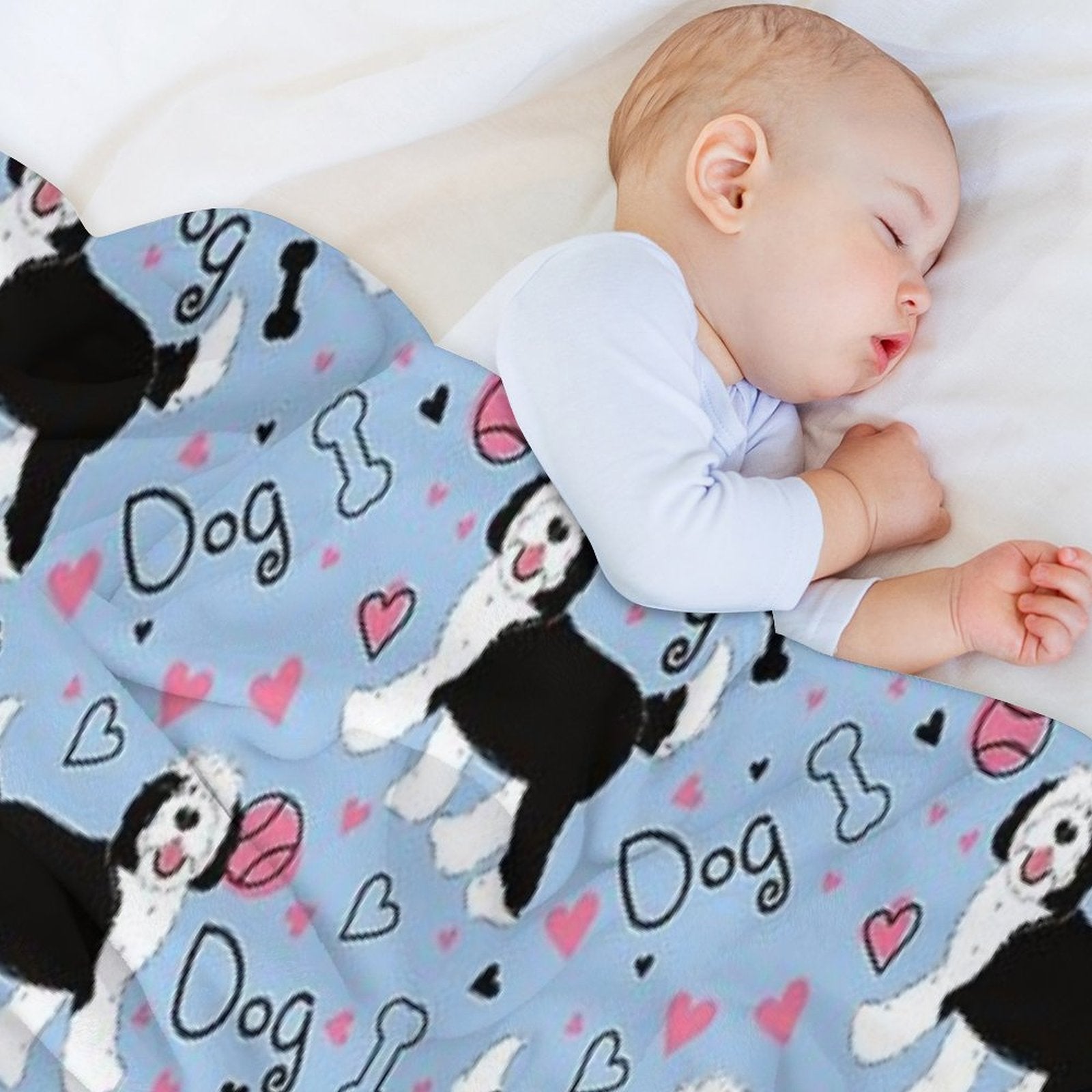 Cute Black And White Sheepadoodle Puppy Machine-washable Throw Blanket
