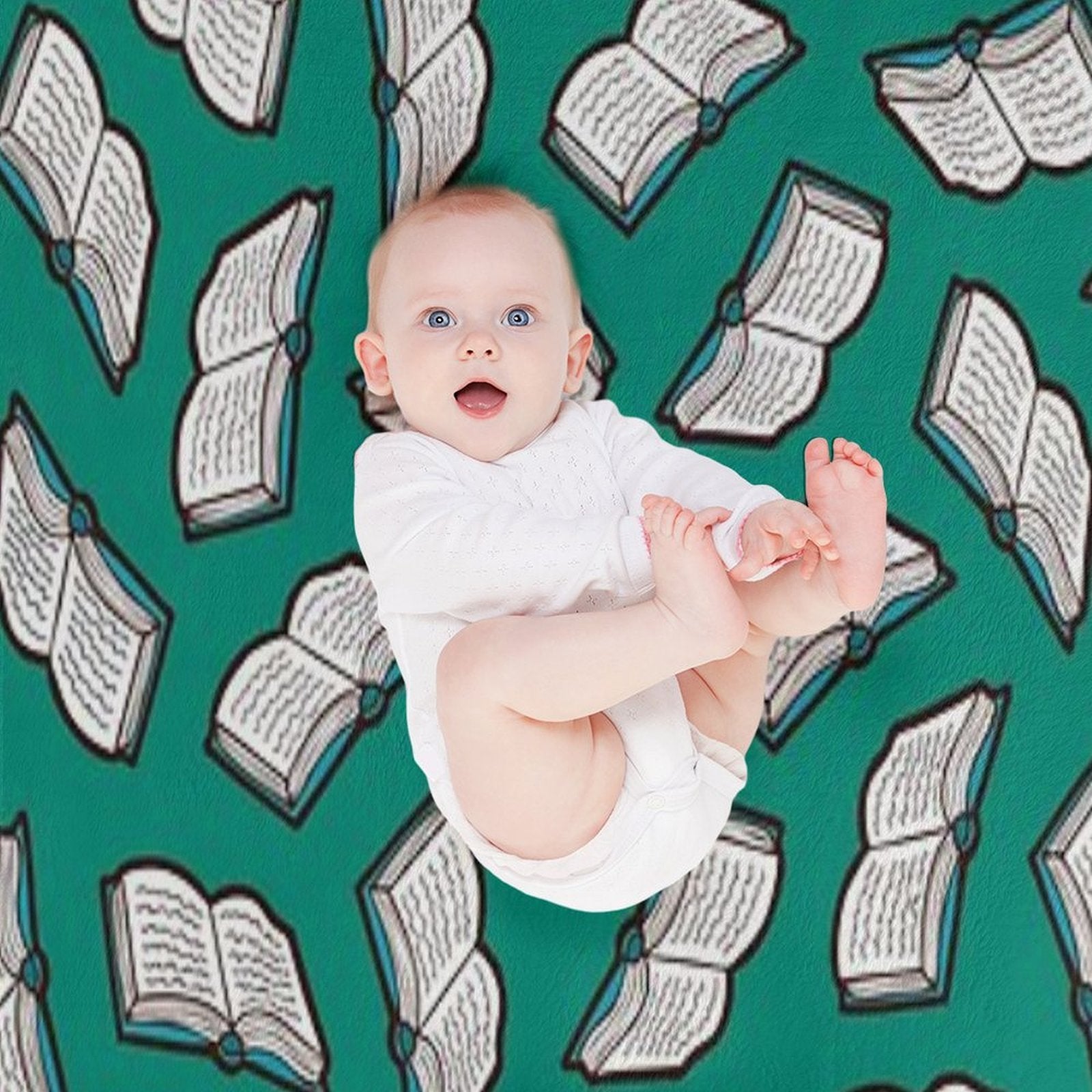 Bookish Reading Pattern in Jade Sustainable Throw Blanket