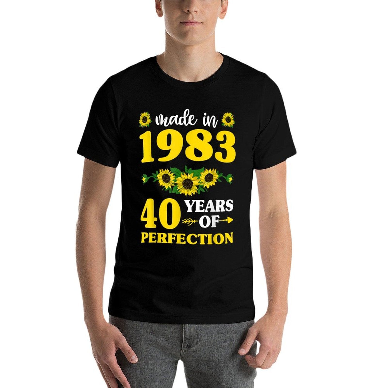40th Birthdays For Women, Made In 1983 Sunflower  Oversized Silhouette T-Shirt