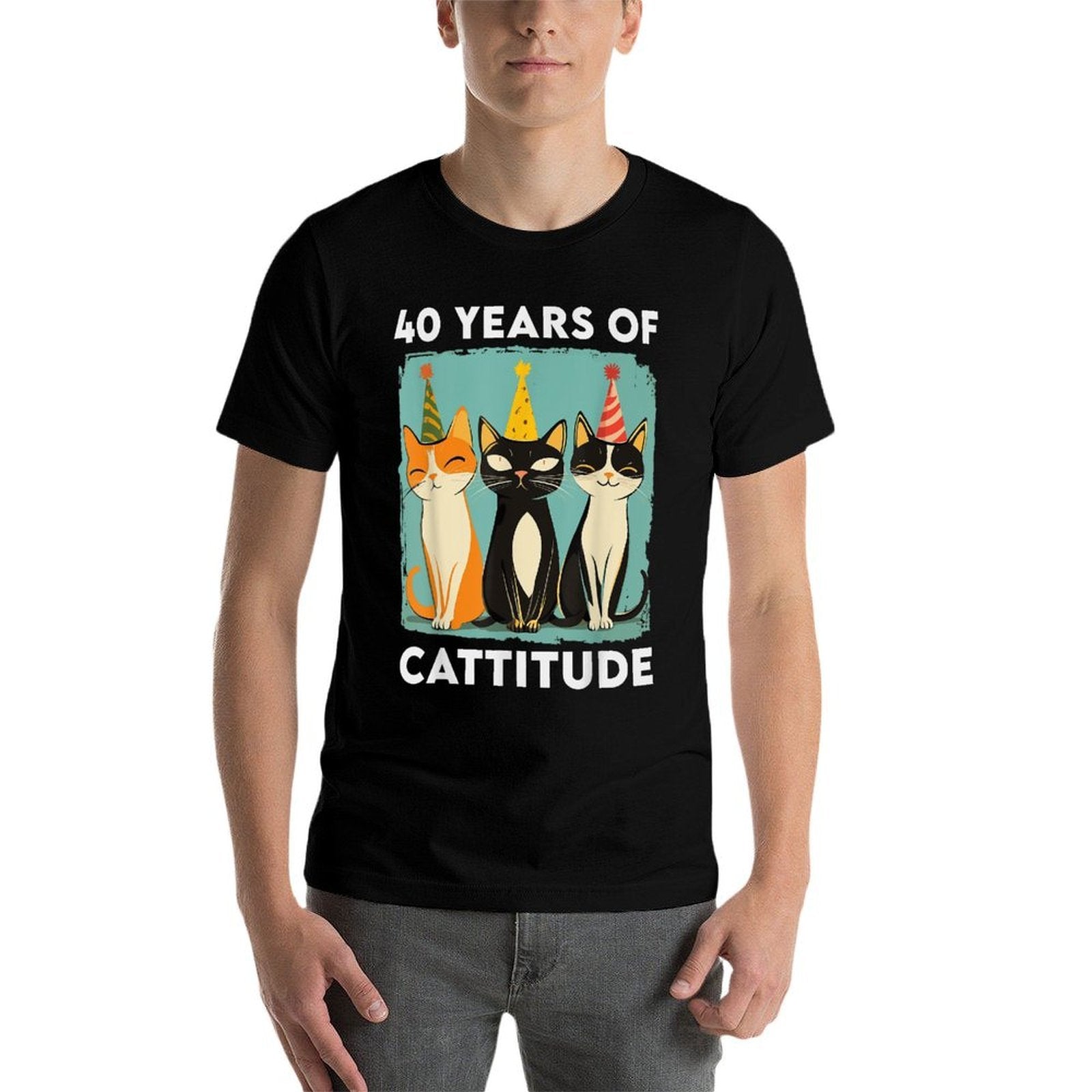 40 Years Of Cattitude 40th Birthday Cat Lover 40 Years Old  Heathered Texture T-Shirt