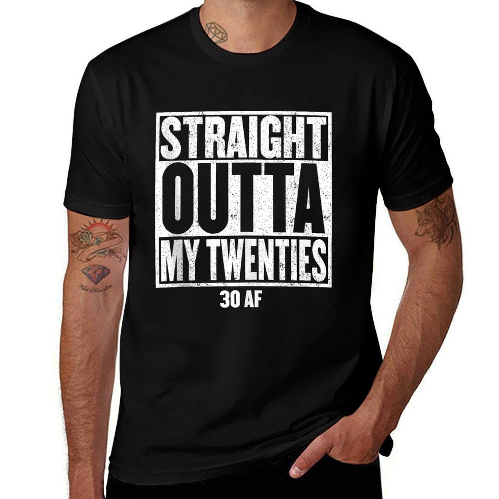 30th Birthday Gift STRAIGHT OUTTA MY TWENTIES 30 AF  Rolled Sleeves T-Shirt