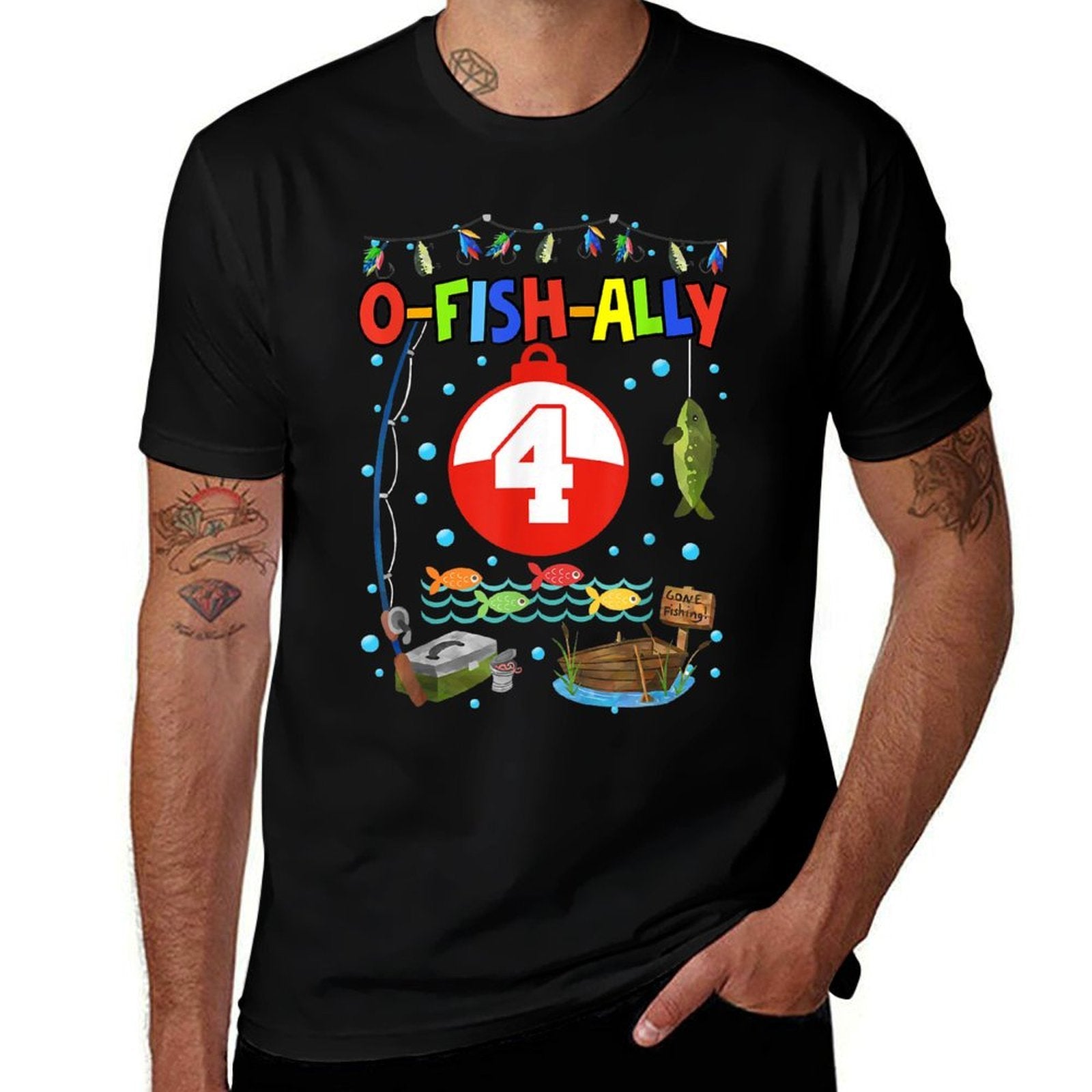 4 Year Old Fishing 4th Birthday Boy Bday Party Decorations  Eco-friendly Material T-Shirt