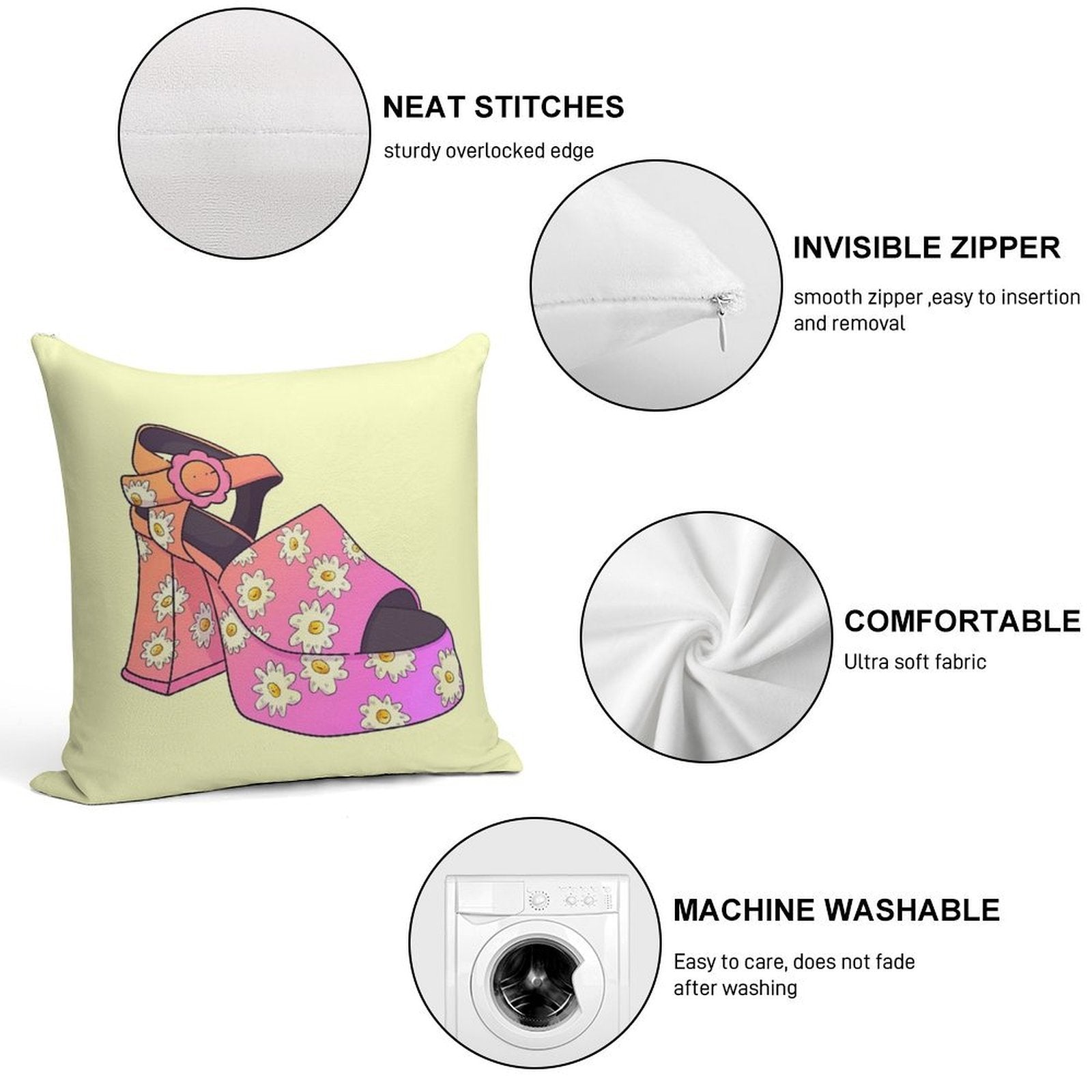 Pink Hot Girl Summer Fashion Platform Heel Soft Style Accent Throw Pillow