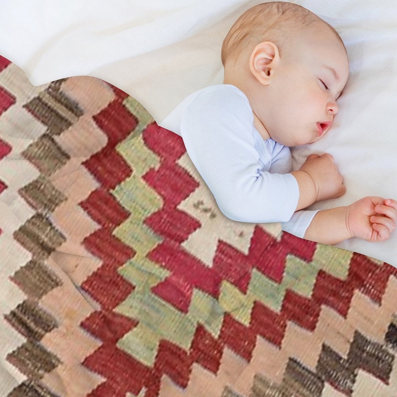 Baklava Chevron Star II  18th Century Authentic Colorful Light Pink Green Blue Accent Pattern Sustainable Throw Blanket