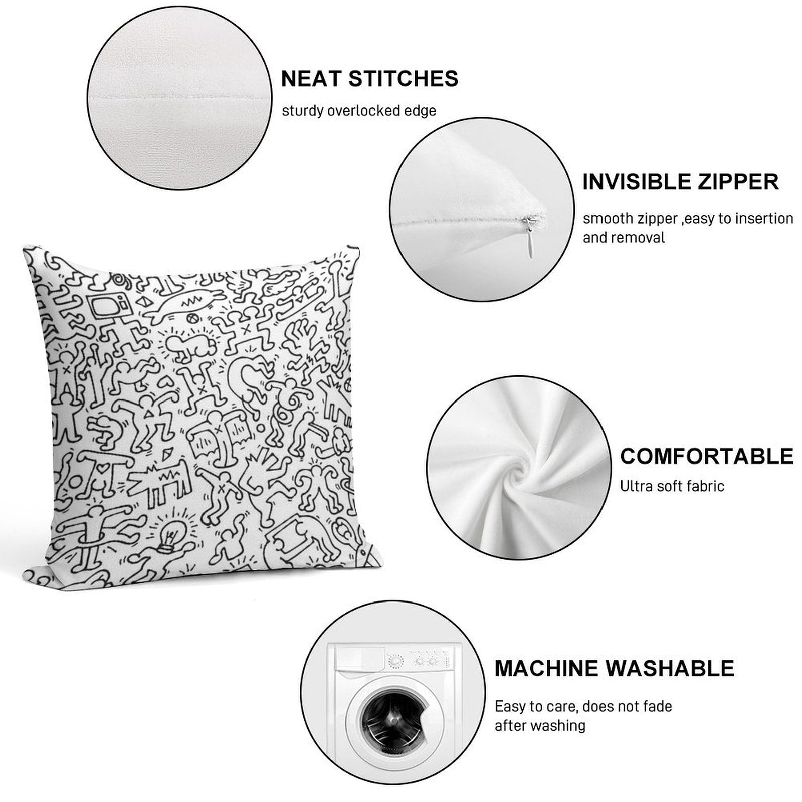 Dance in White Kieth DJ DOG Haring ANIMAL Street Art Soft Style Accent Throw Pillow