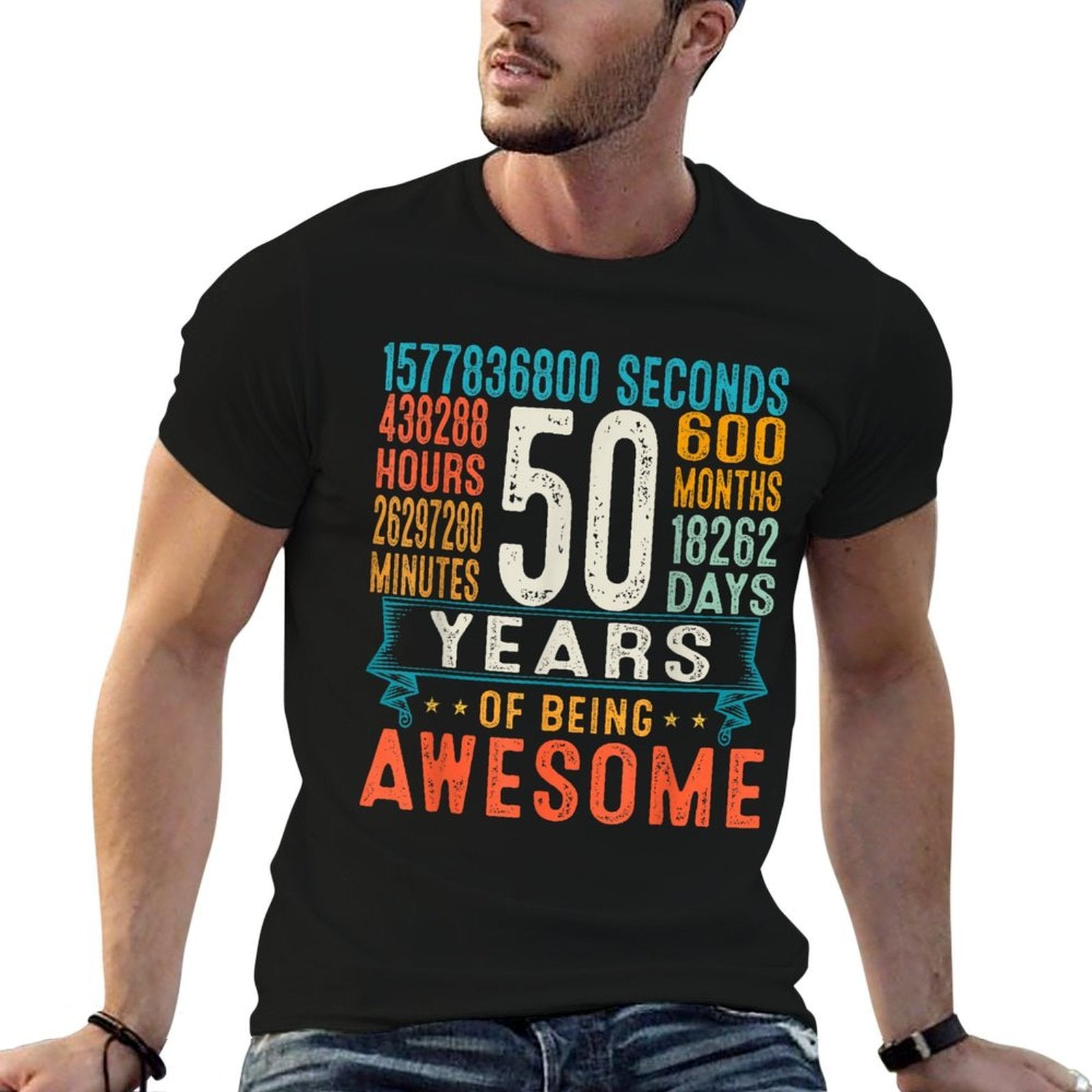 50 Years Old Retro Distressed 50th Birthday Gifts 600 Months  Polyester Blend T-Shirt