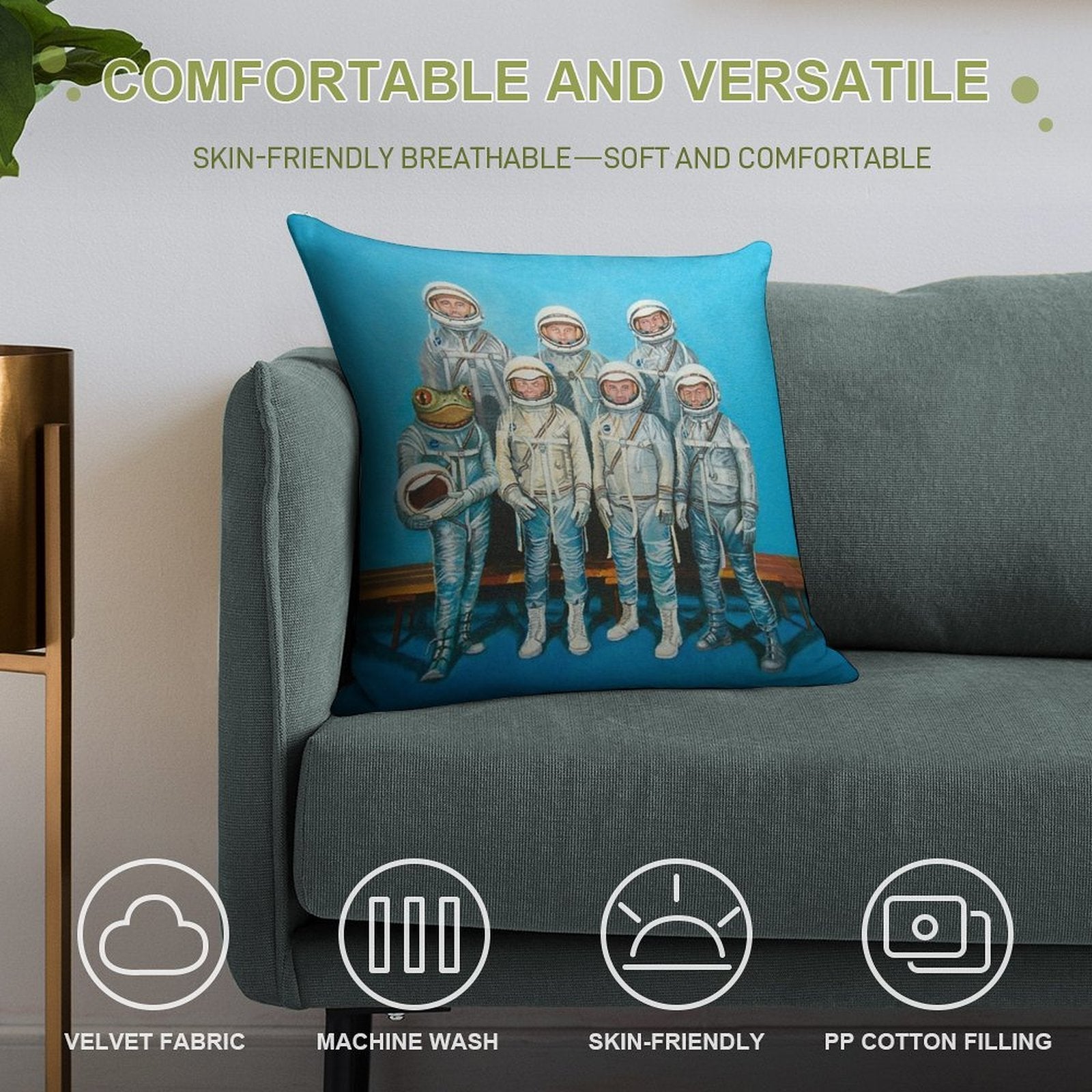1959 Astronaut Frog's Space Race Soft Gift Ready Throw Pillow