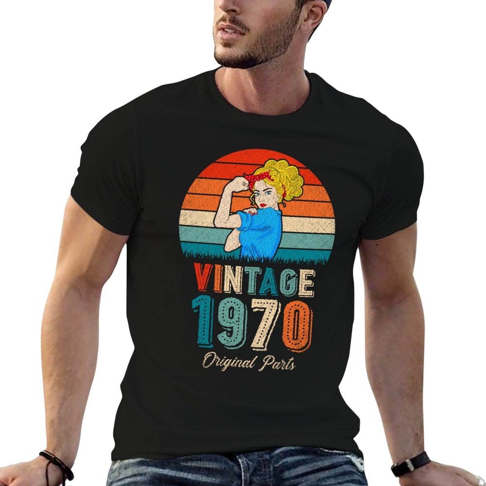 50th Birthday Tshirts For Women Original Parts Vintage 1970  Stretchy T-Shirt