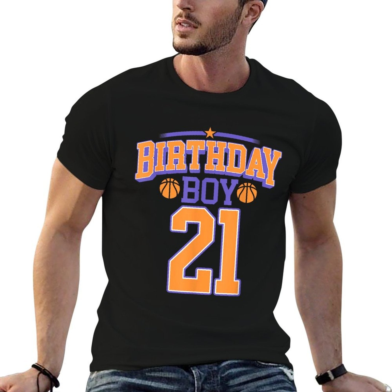 21st Birthday Boy Basketball Lover 21 Years Old Bday  Wrinkle-resistant T-Shirt
