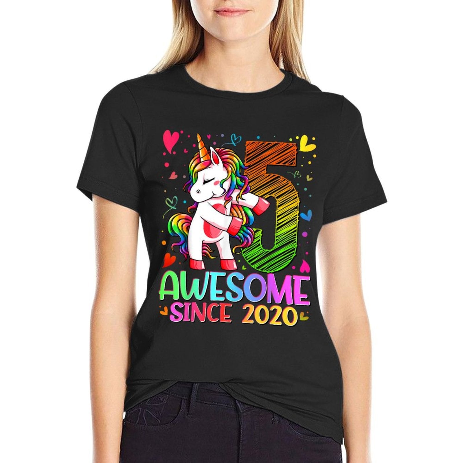 5 Year Old Unicorn Gifts For Girls 5th Birthday Girl Party  Easy-care T-Shirt