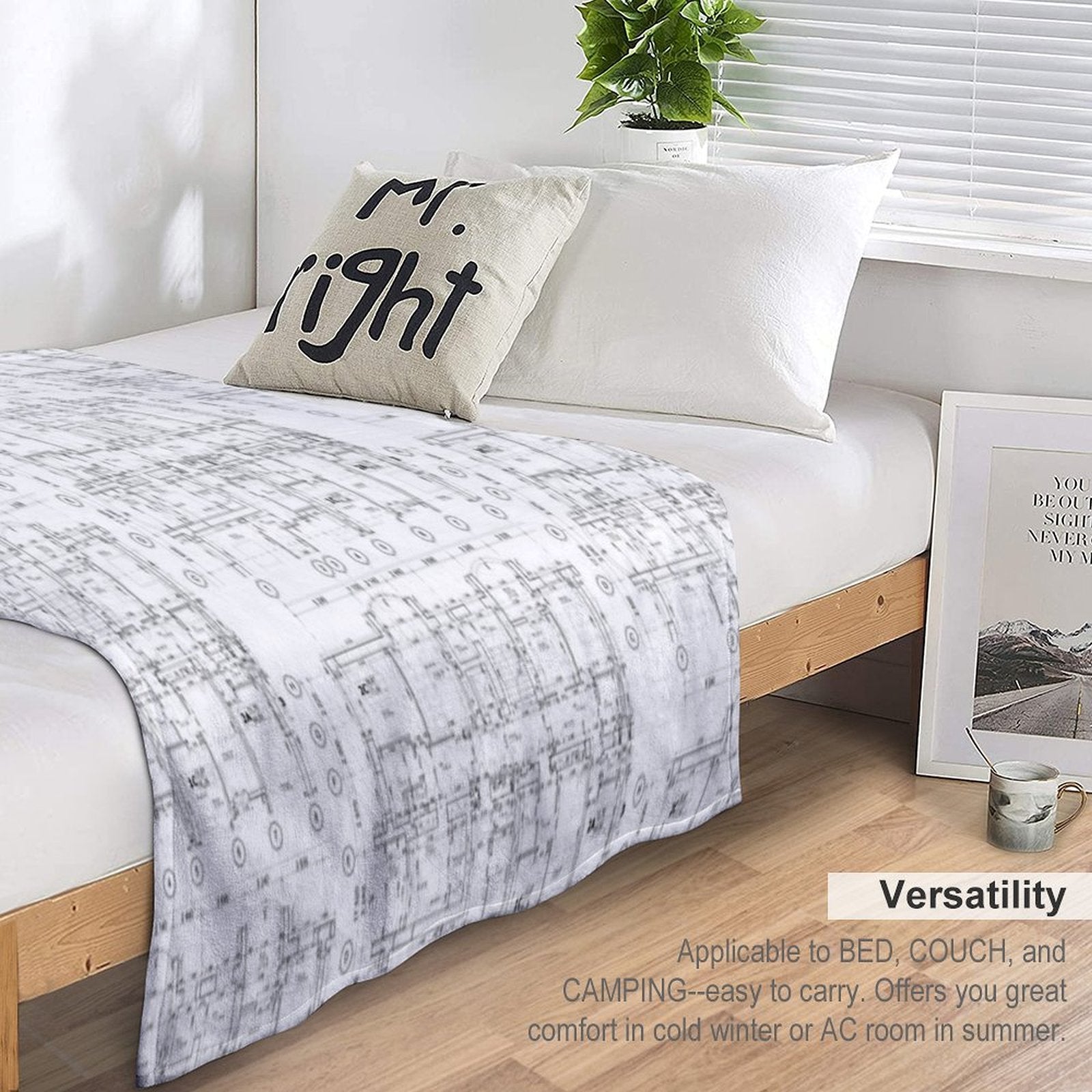 Detailed Architectural Floor Plan, Apartment Layout, Blueprint. Lightweight Throw Blanket